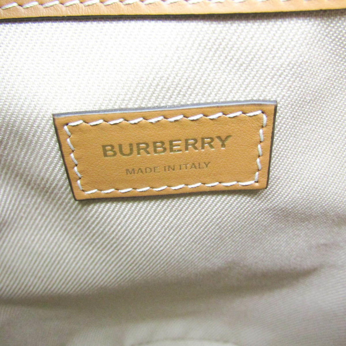 Burberry Brown Light Beige Cotton Canvas Leather Shoulder Bag (Pre-Owned)