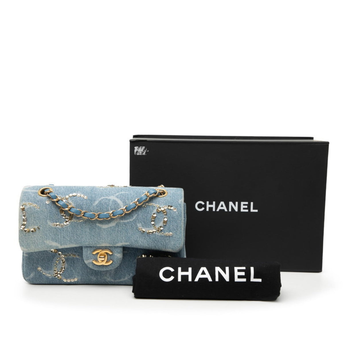 Chanel Blue Gold Denim Spangles Shoulder Bag (Pre-Owned)