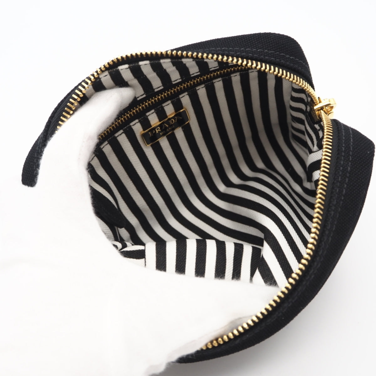 Prada Black Nero White Canvas Pouch (Pre-Owned)