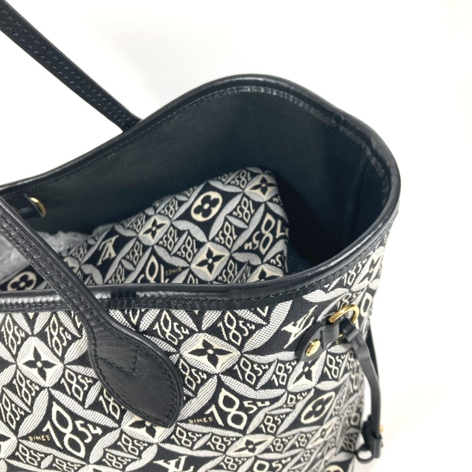 Louis Vuitton Black White Jacquard Leather Shoulder Bag Tote Bag (Pre-Owned)