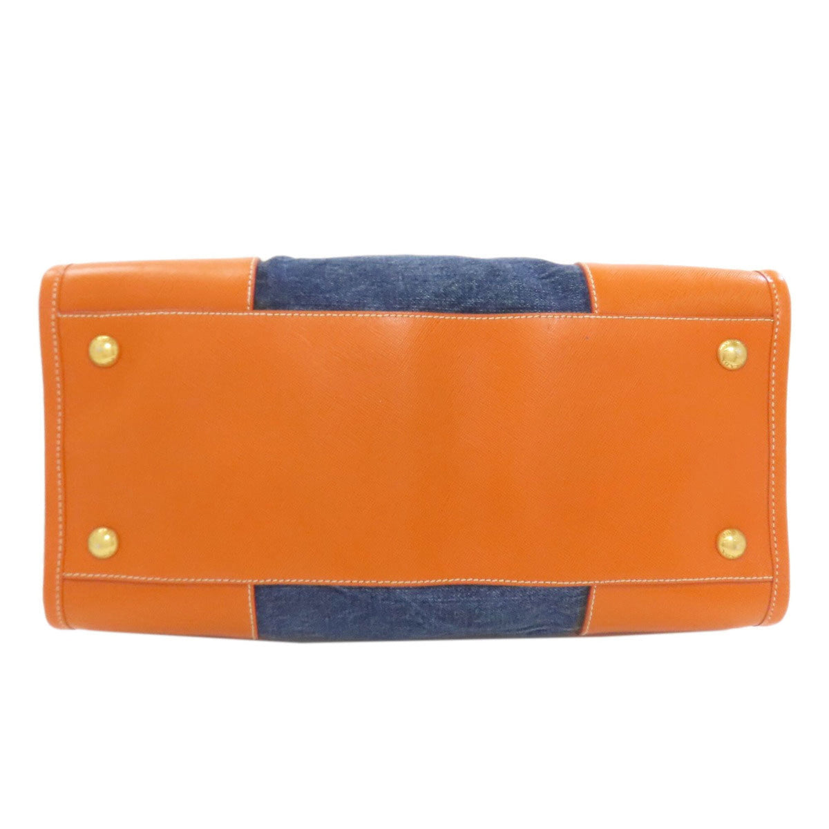 Prada Blue Orange Canvas Leather Handbag (Pre-Owned)