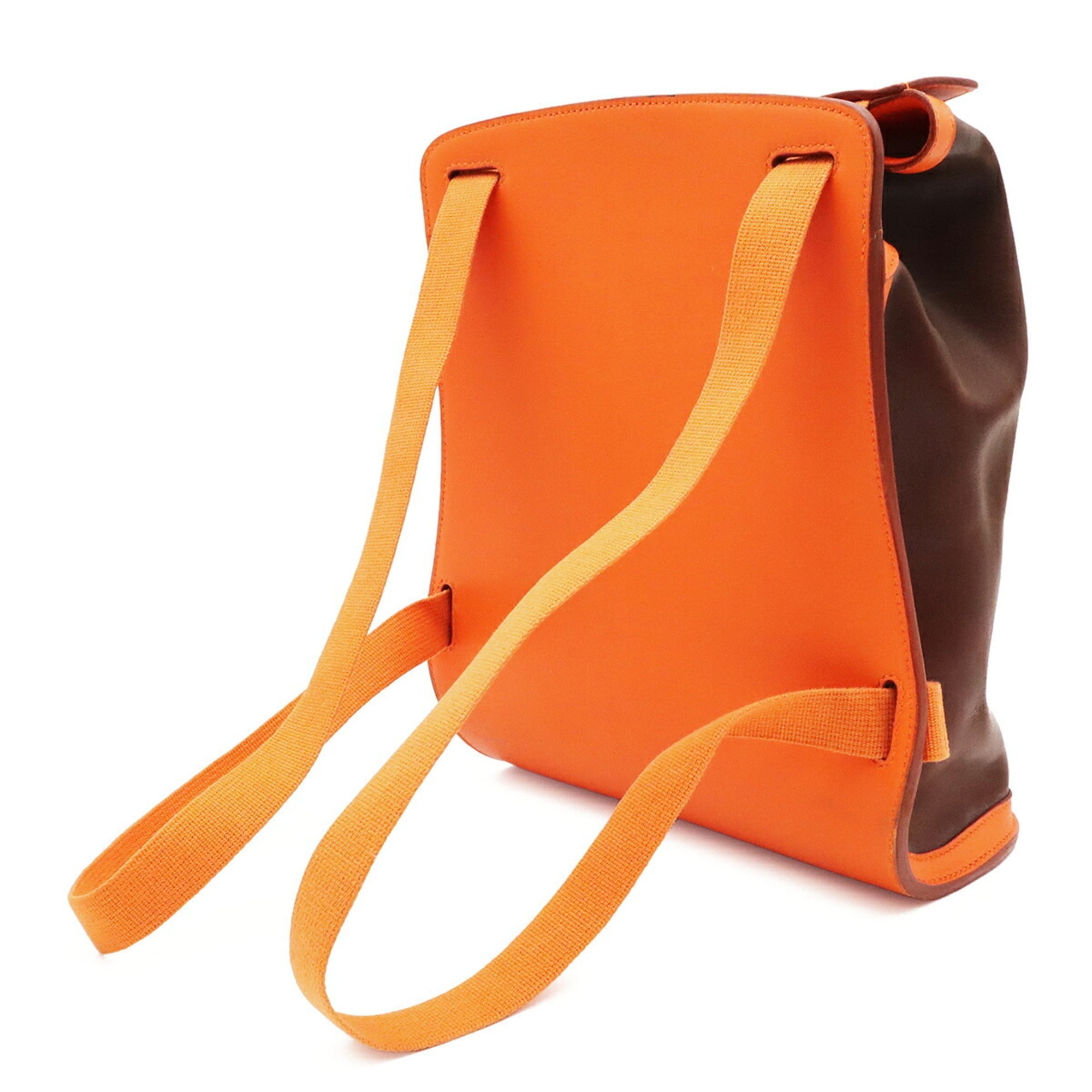 Hermes Amazonia Brown Dark Brown Orange Yellow Amazonia Leather Backpack (Pre-Owned)
