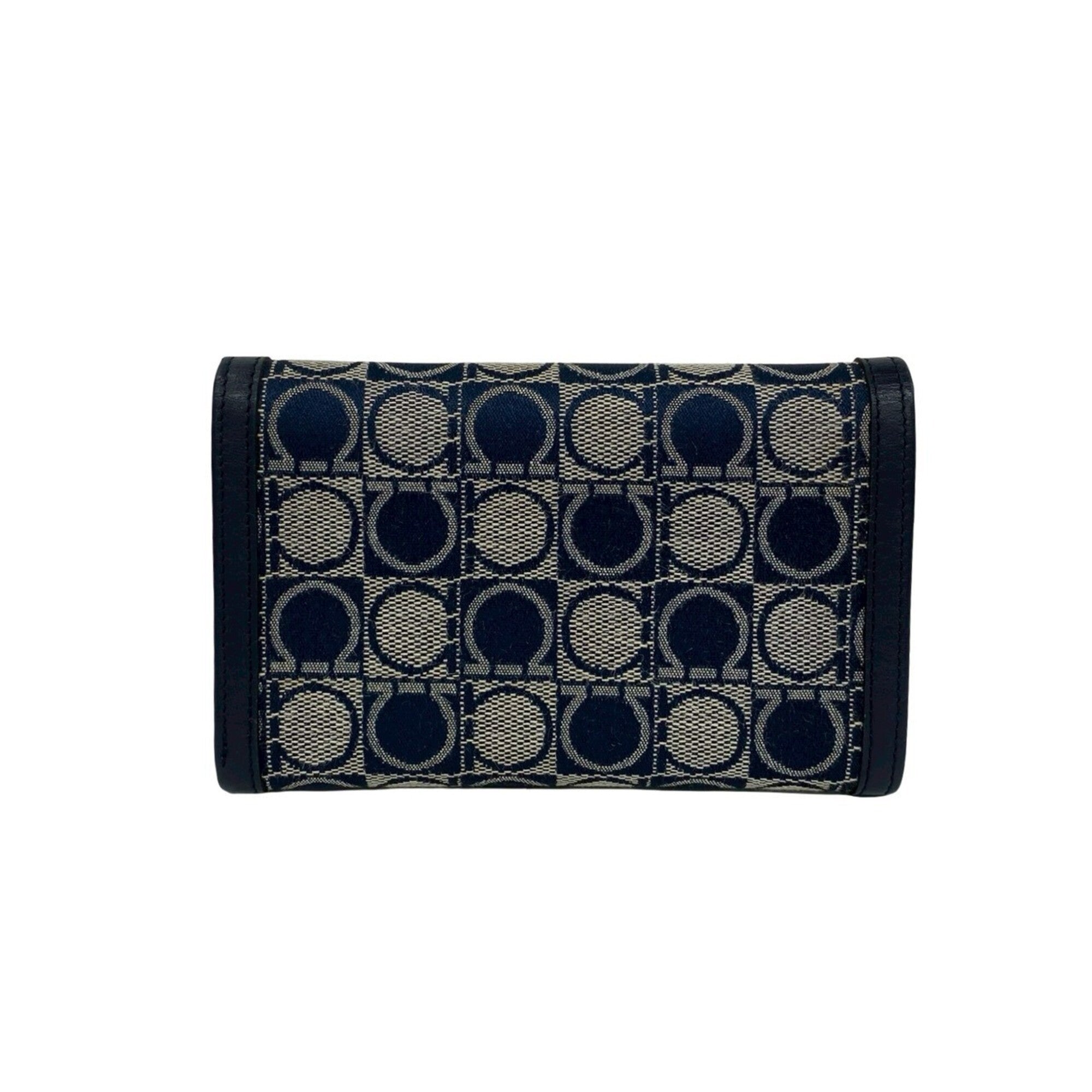 Salvatore Ferragamo Navy Canvas Leather Wallet (Tri-Fold) (Pre-Owned)