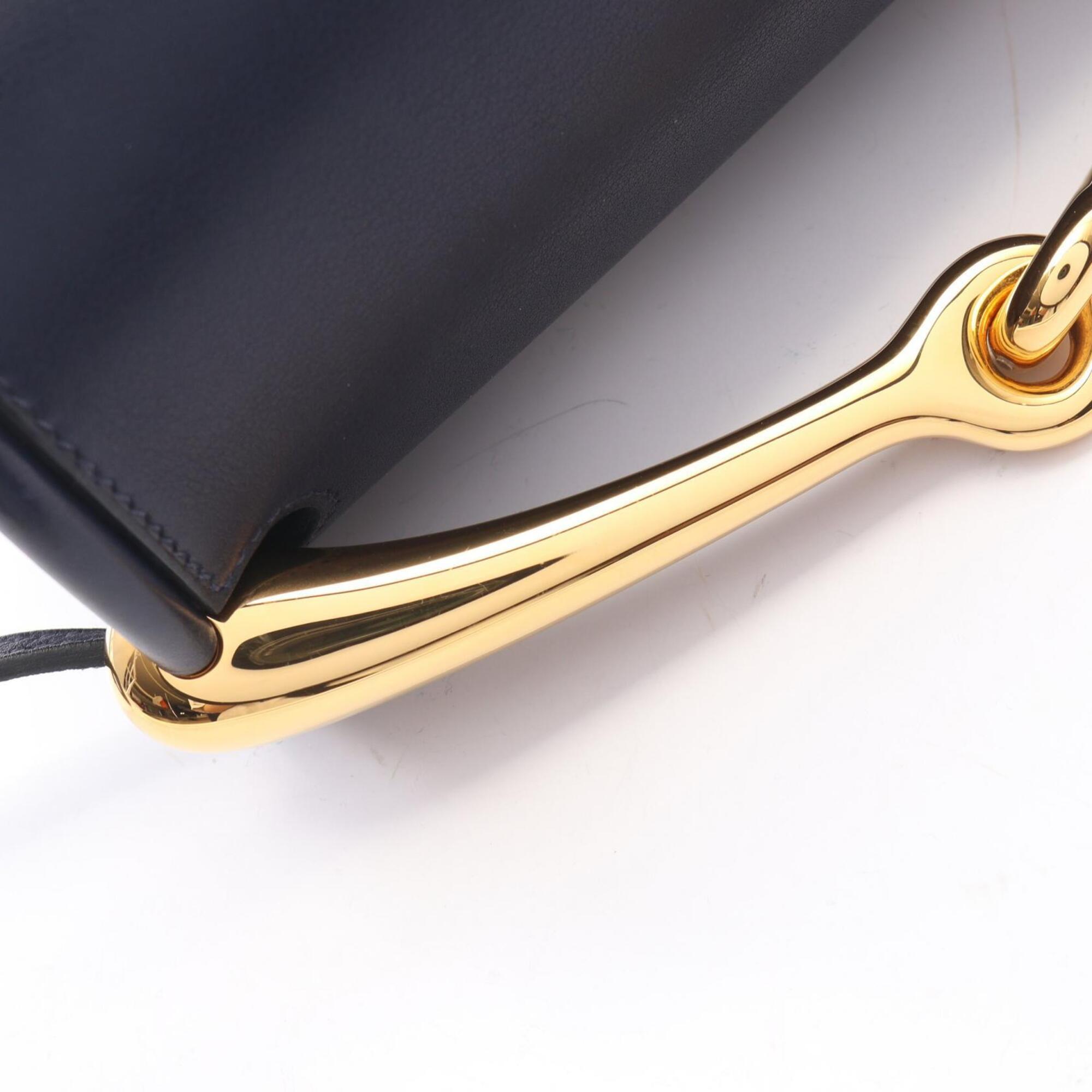 Hermes Navy Leather Handbag Shoulder Bag (Pre-Owned)