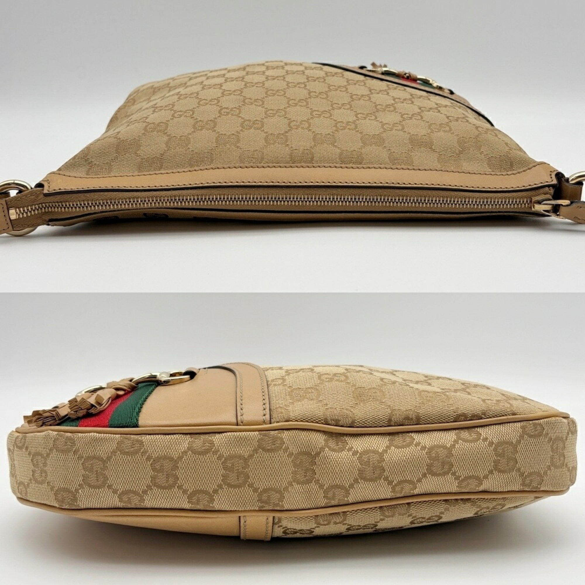 Gucci Beige Brown Canvas Leather Shoulder Bag (Pre-Owned)