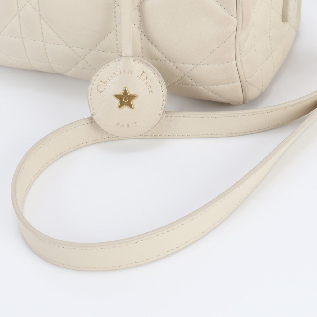 Christian Dior Cream Leather Boston Bag Shoulder Bag (Pre-Owned)