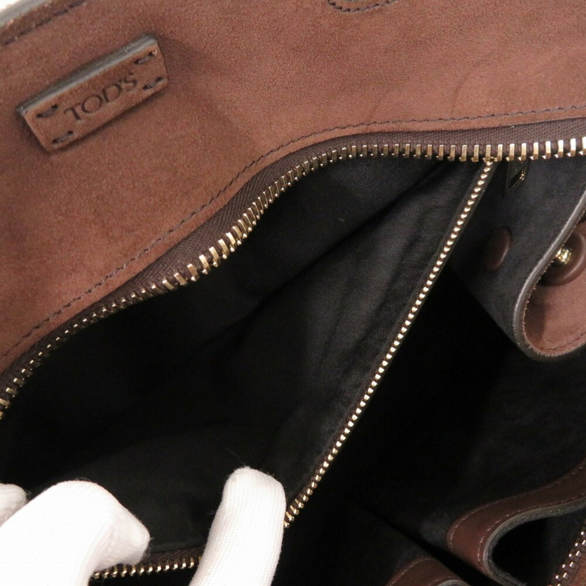 Tod's Brown Suede Leather Handbag Shoulder Bag (Pre-Owned)