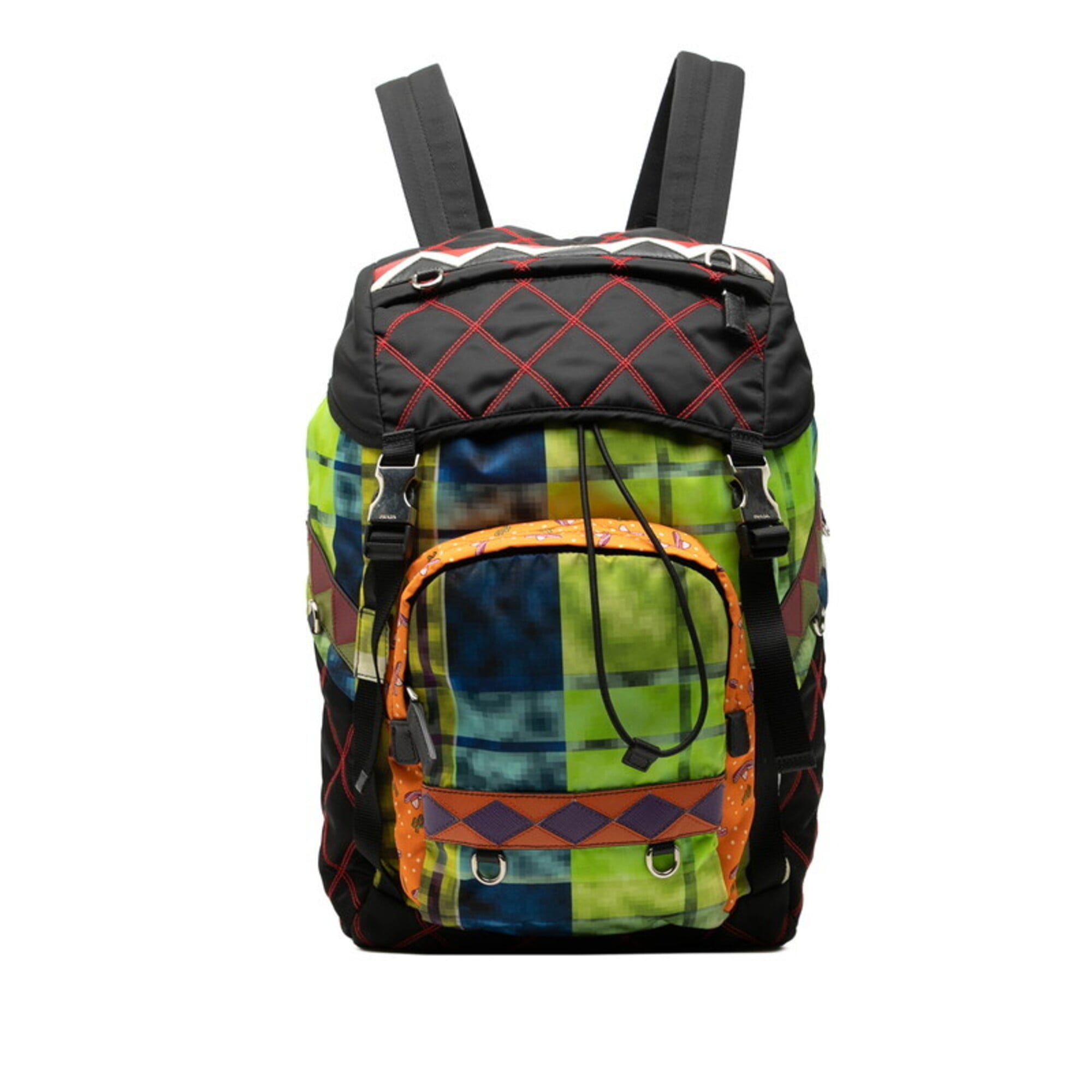 Prada Black Multi-Color Red Color Nylon Leather Backpack (Pre-Owned)