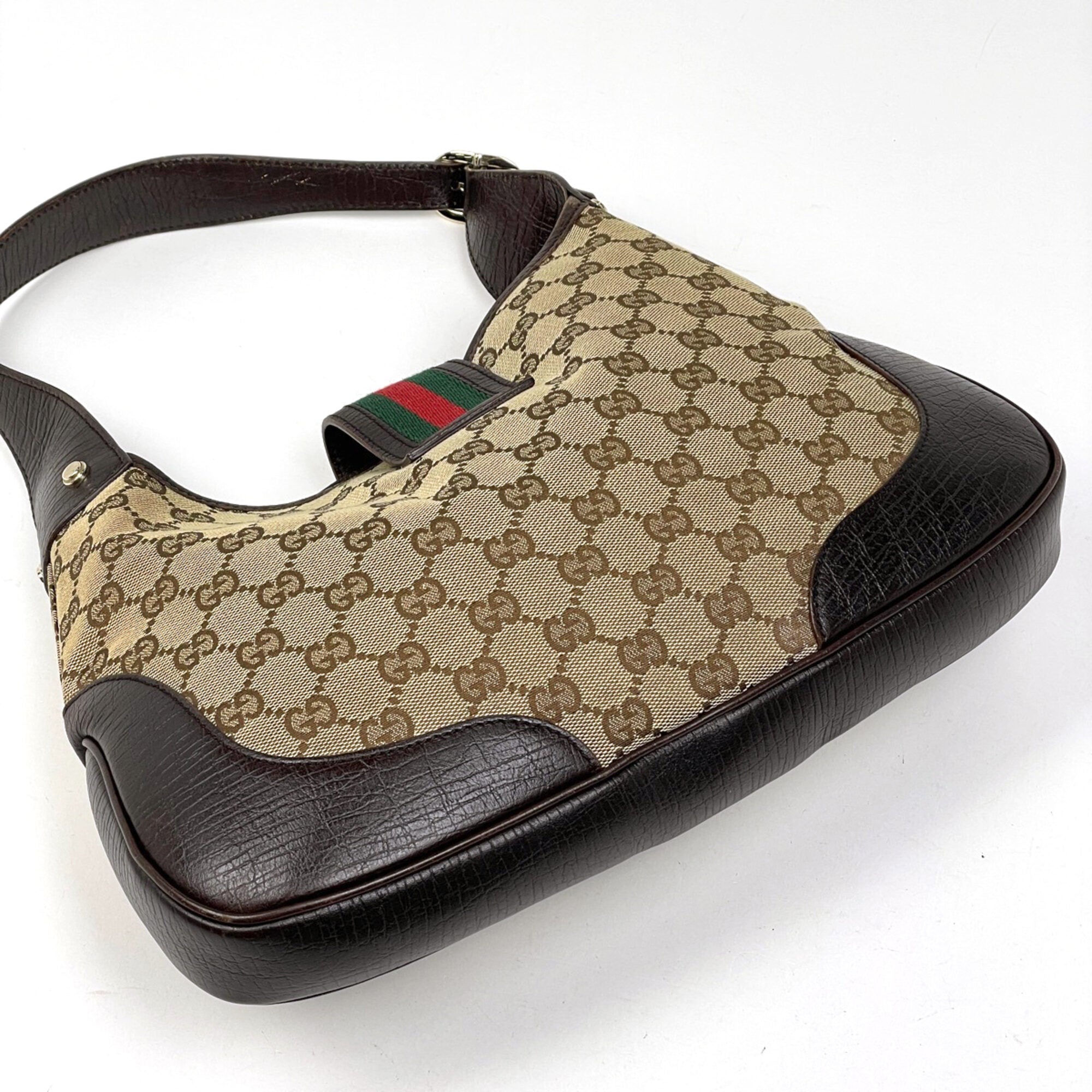Gucci Sherry Line Brown Gg Canvas Leather Shoulder Bag (Pre-Owned)
