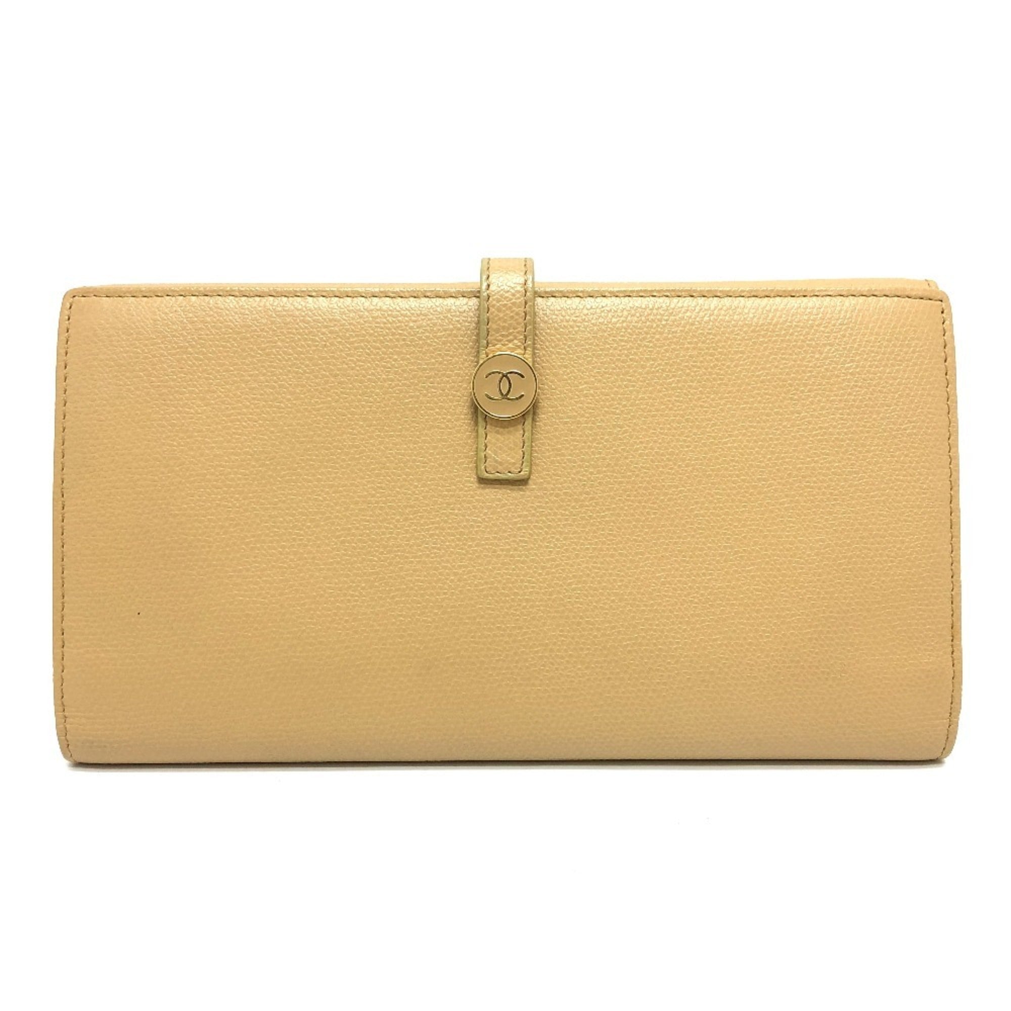 Chanel Beige Leather Long Wallet (Bi-Fold) (Pre-Owned)