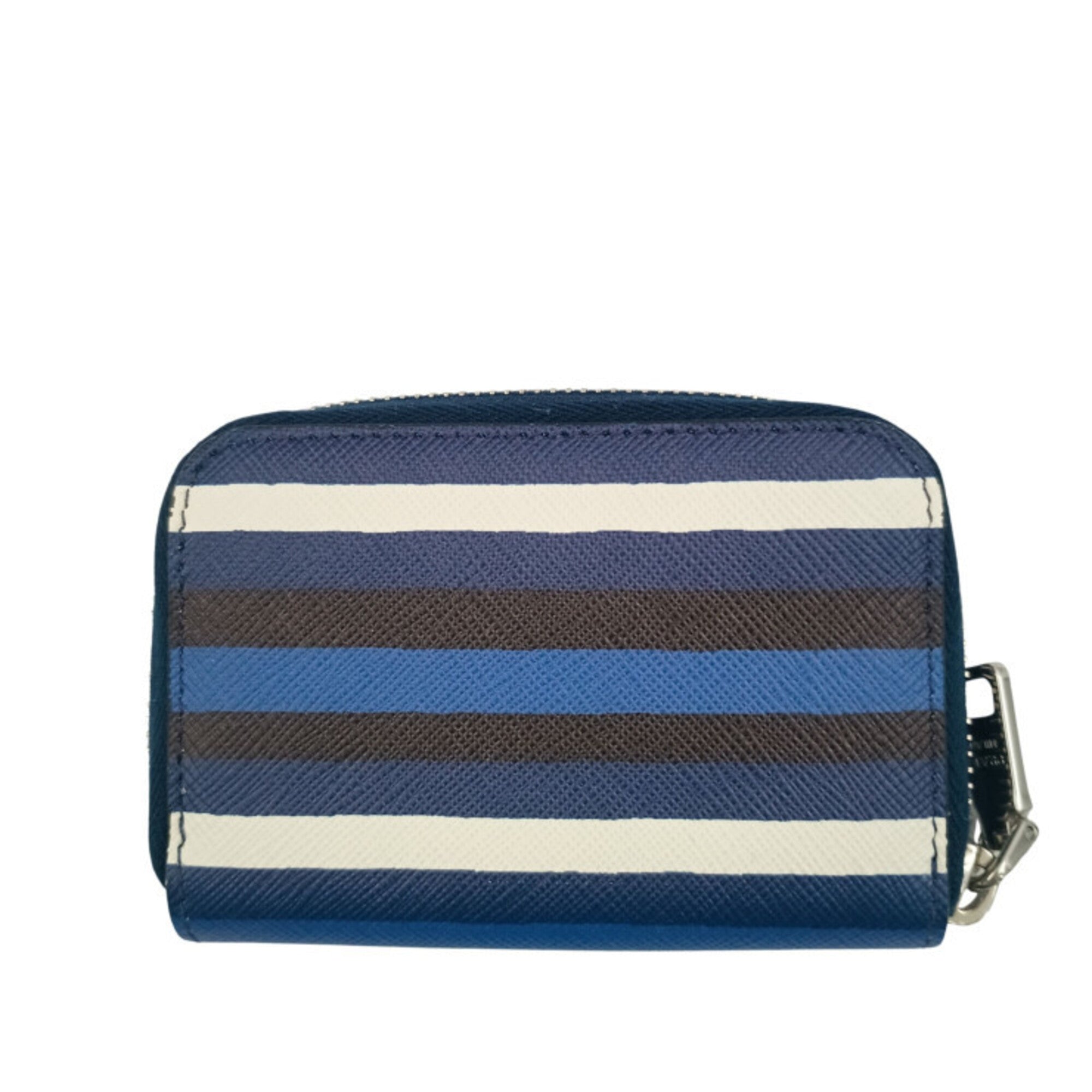 Prada Black Blue White Saffiano Coin Purse/Coin Case (Pre-Owned)