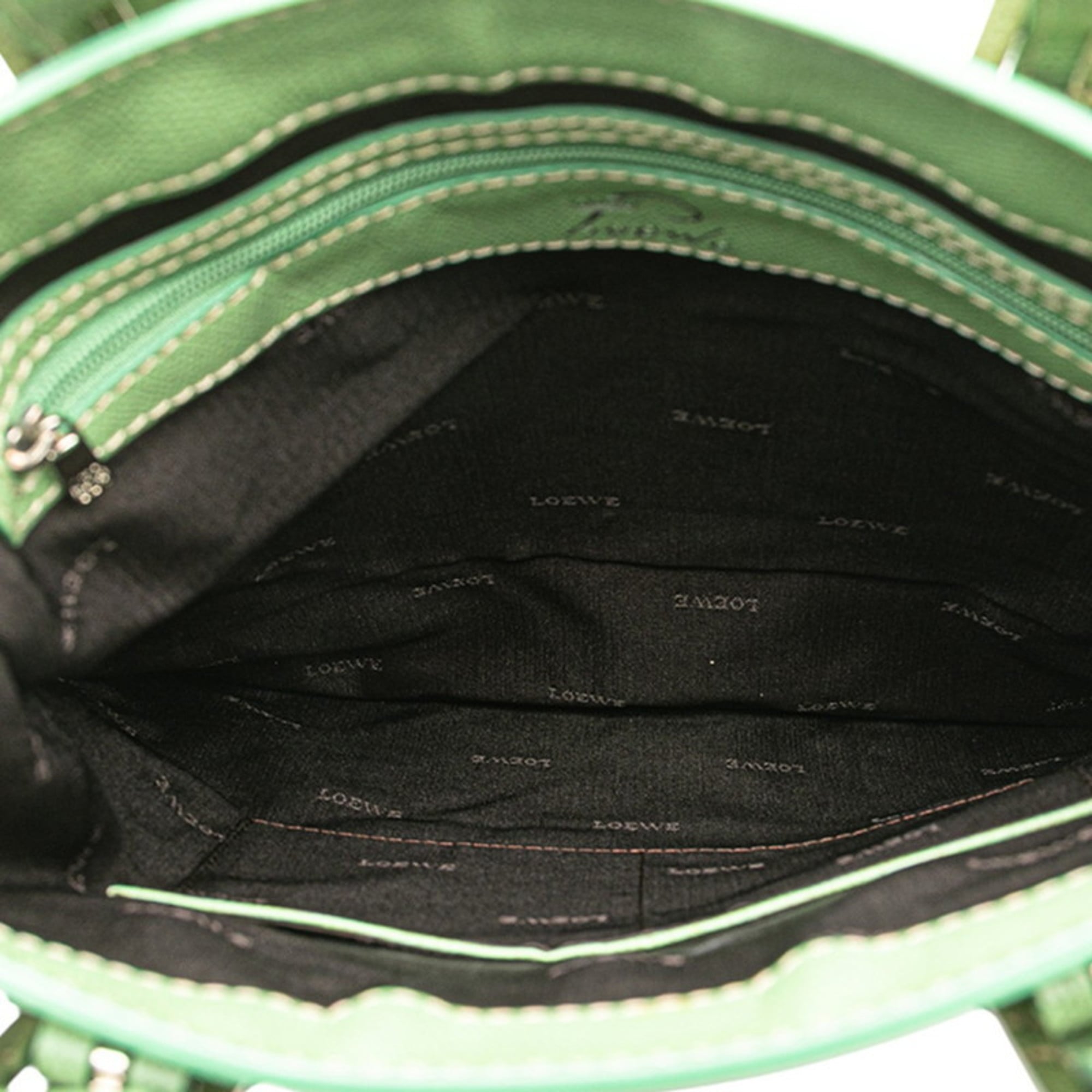 Loewe Green Canvas Leather Handbag Tote Bag (Pre-Owned)