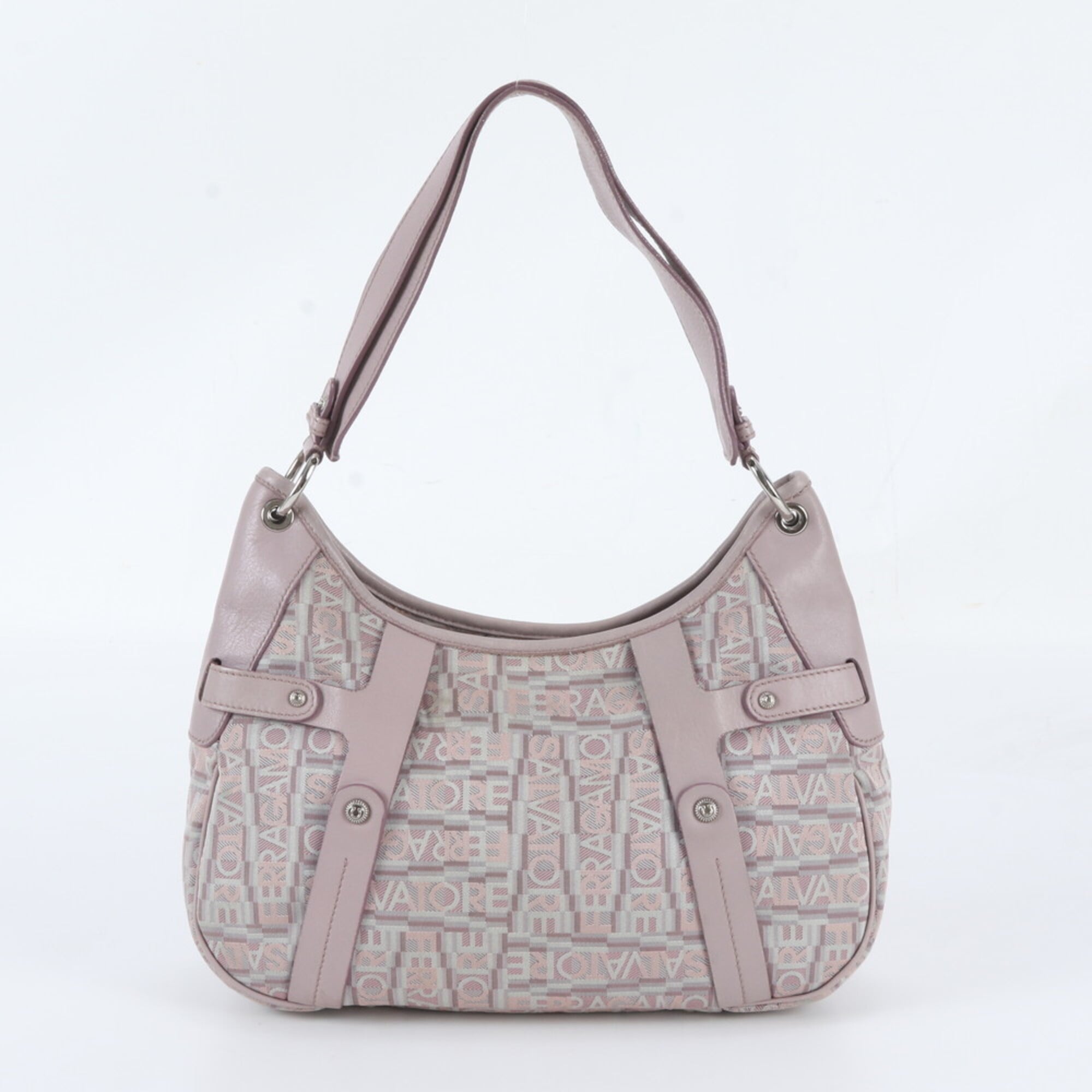 Salvatore Ferragamo Pink Leather Canvas Handbag Shoulder Bag Tote Bag (Pre-Owned)