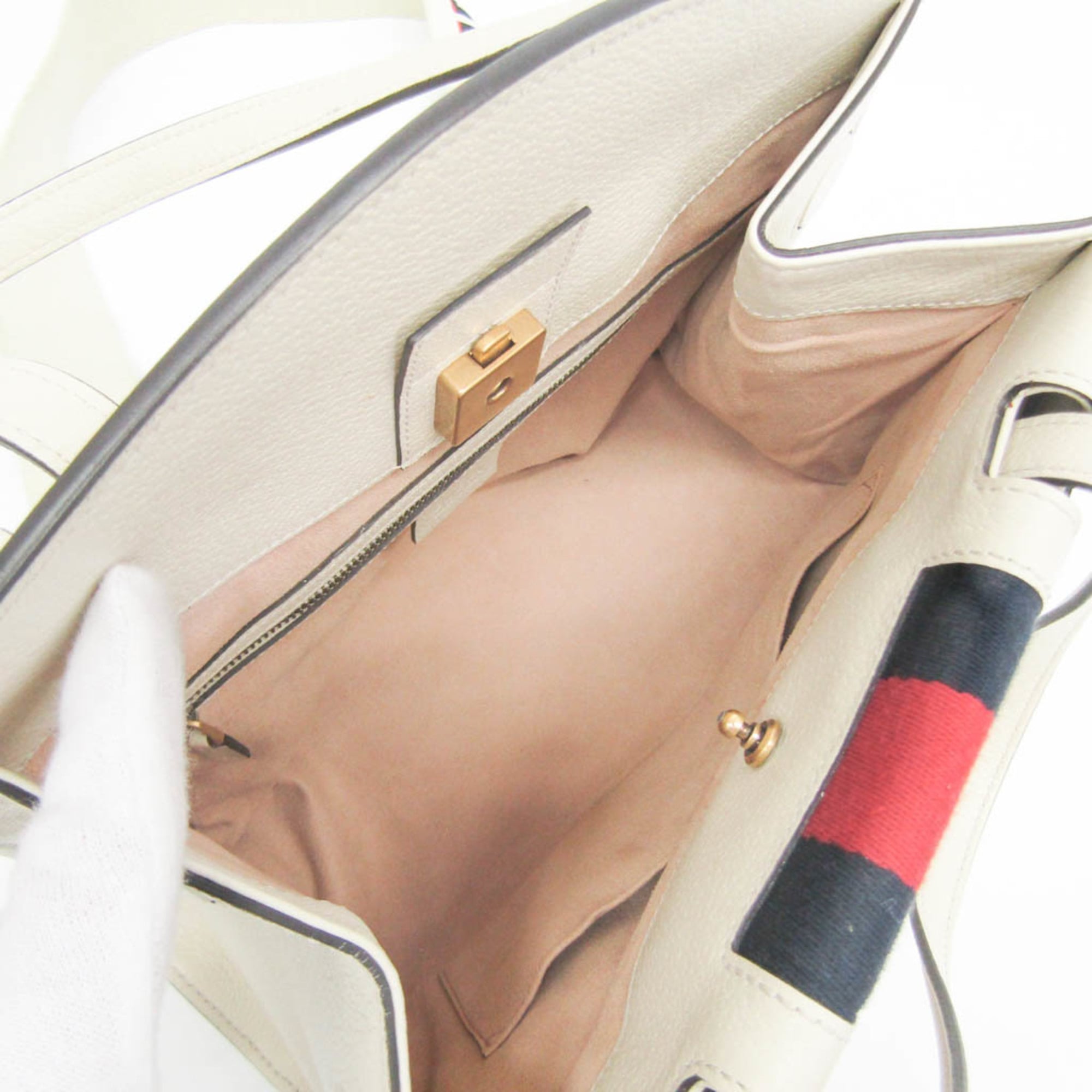 Gucci Totem Top Handle Bag Leather White Leather Handbag (Pre-Owned)