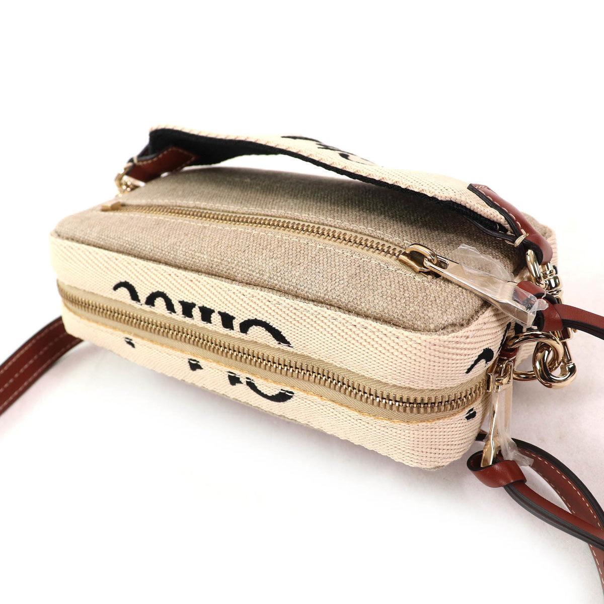 Chloé Beige Brown Linen Pouch Shoulder Bag (Pre-Owned)