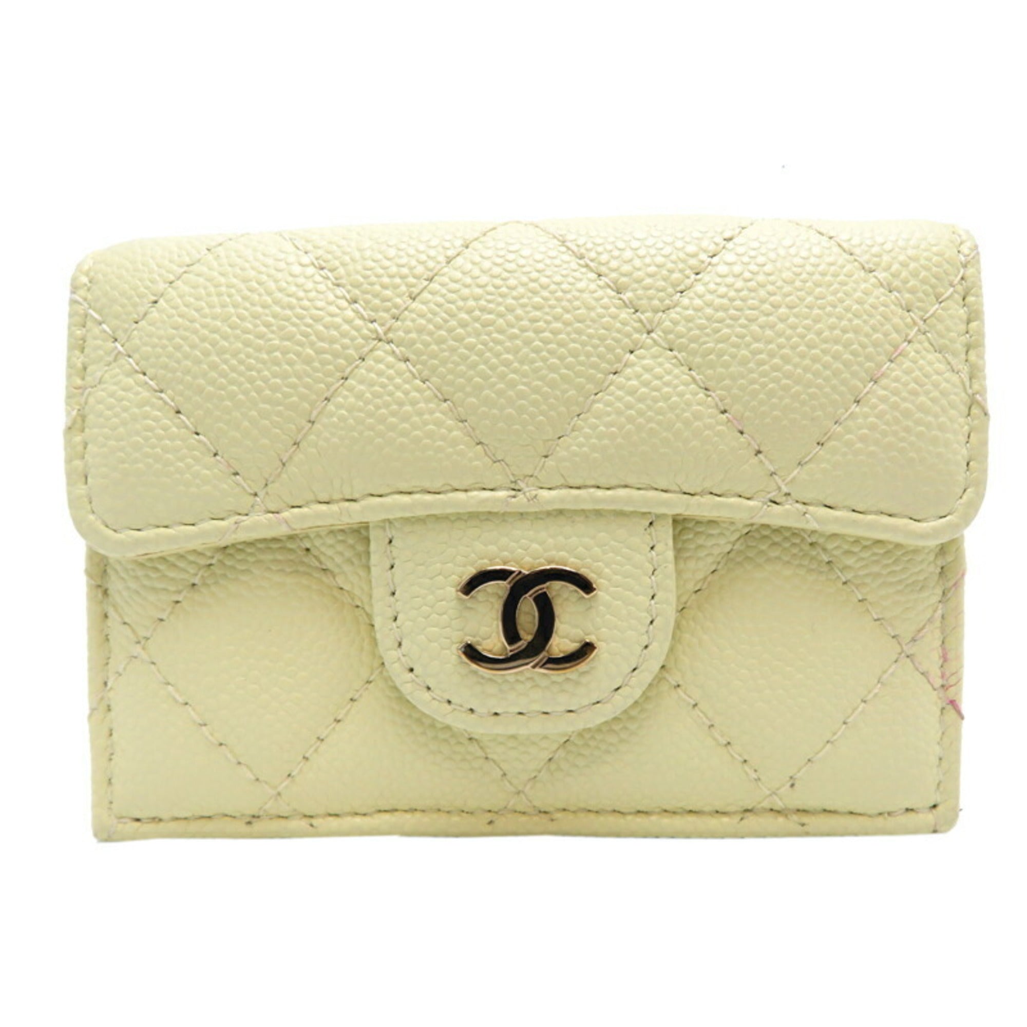 Chanel Cream White Grained Calfskin Wallet (Tri-Fold) (Pre-Owned)