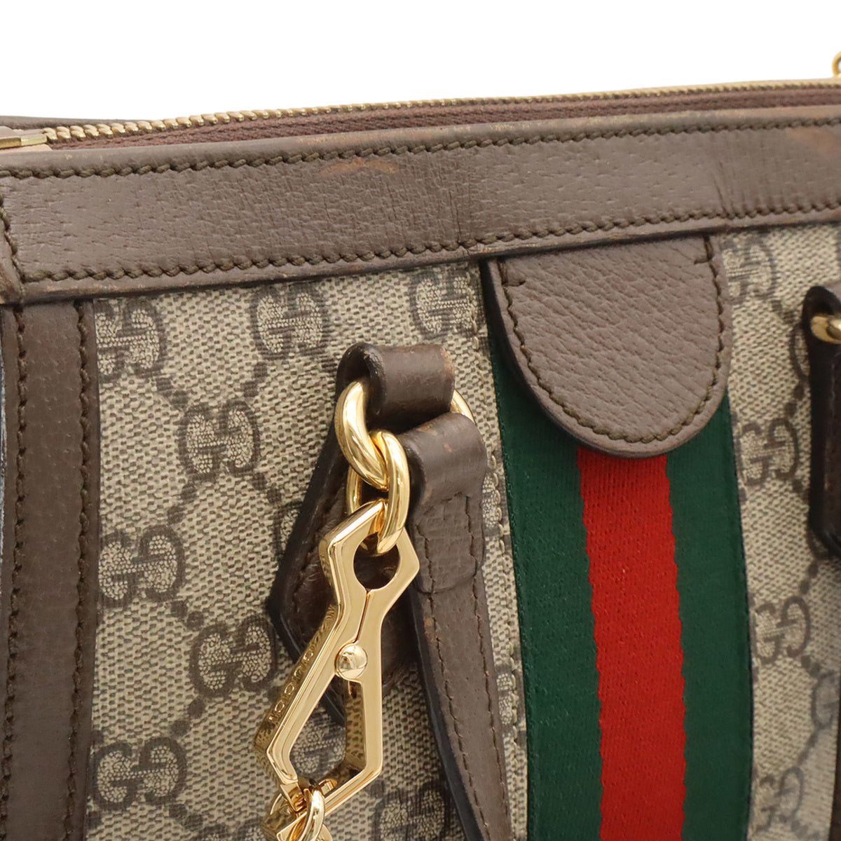 Gucci Beige Green Red Color Gg Supreme Leather Handbag Shoulder Bag Tote Bag (Pre-Owned)