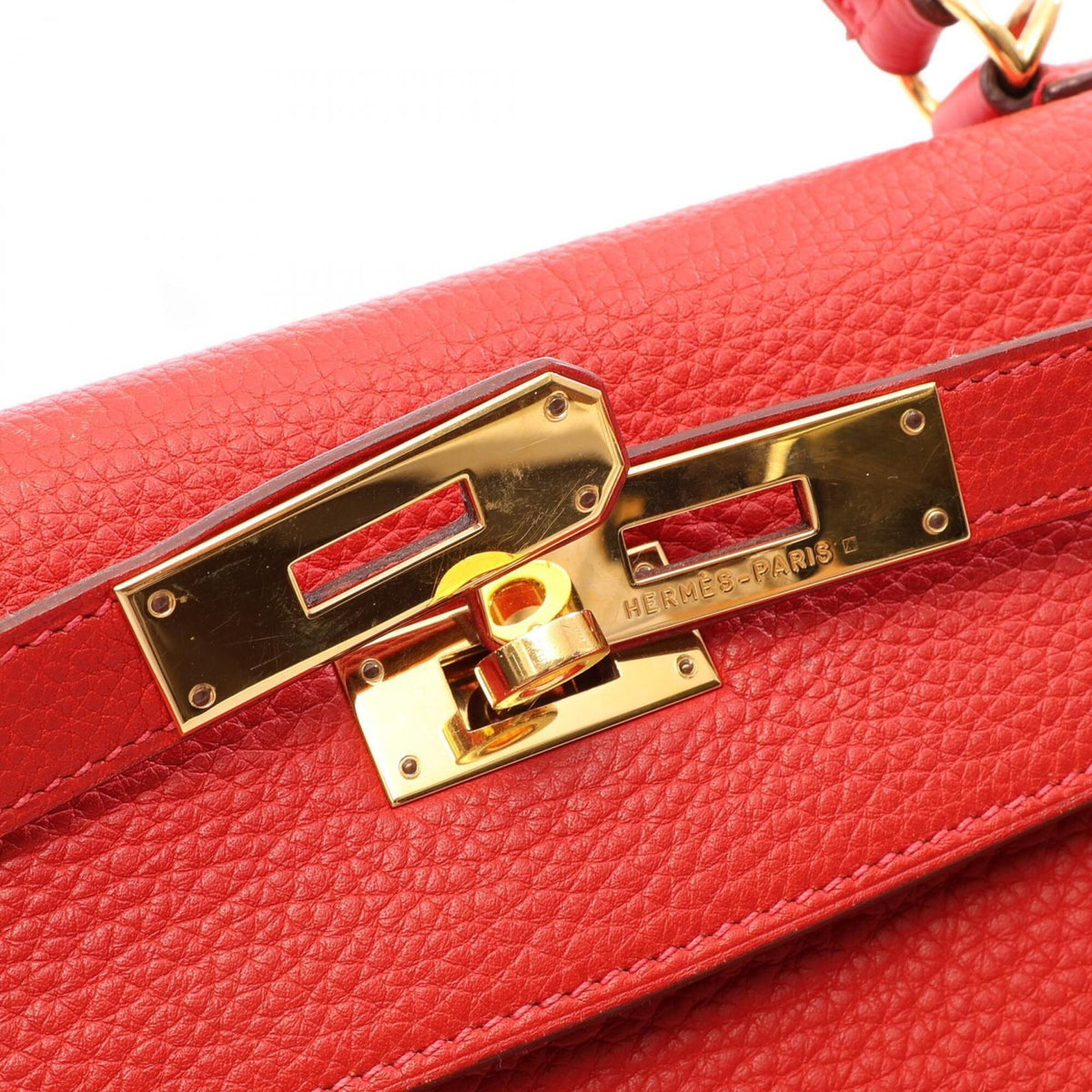 Hermes Red Color Taurillon Clemence Leather Handbag (Pre-Owned)