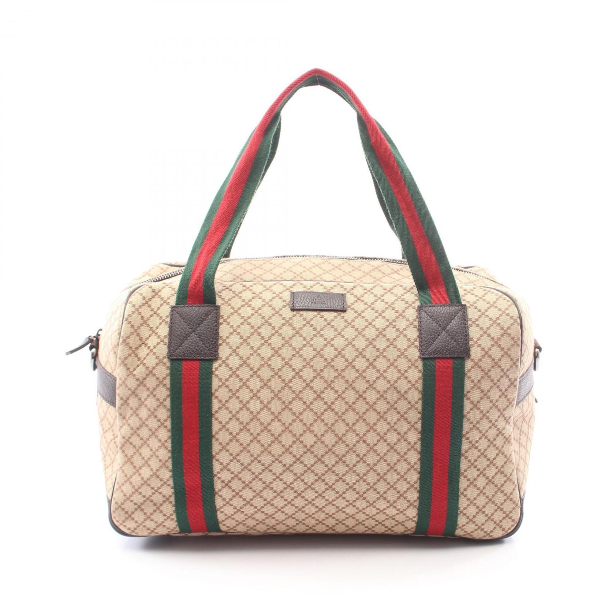 Gucci Beige Brown Canvas Leather Boston Bag Handbag (Pre-Owned)