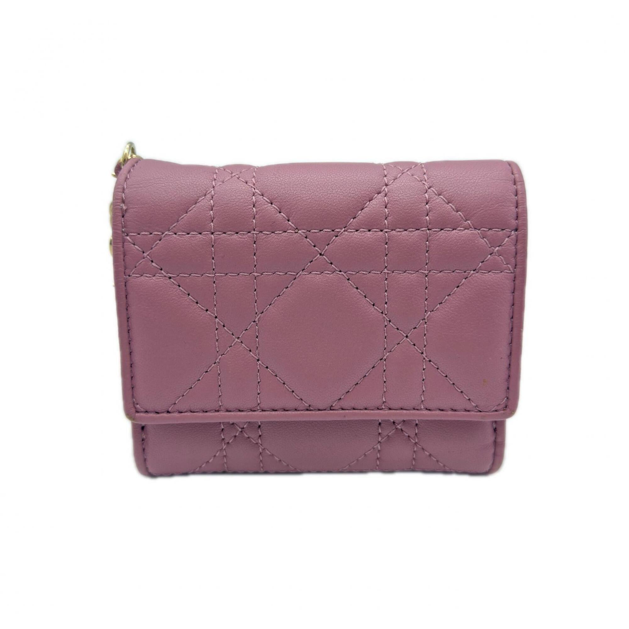 Christian Dior Lady Dior Pink Leather Wallet (Tri-Fold) (Pre-Owned)