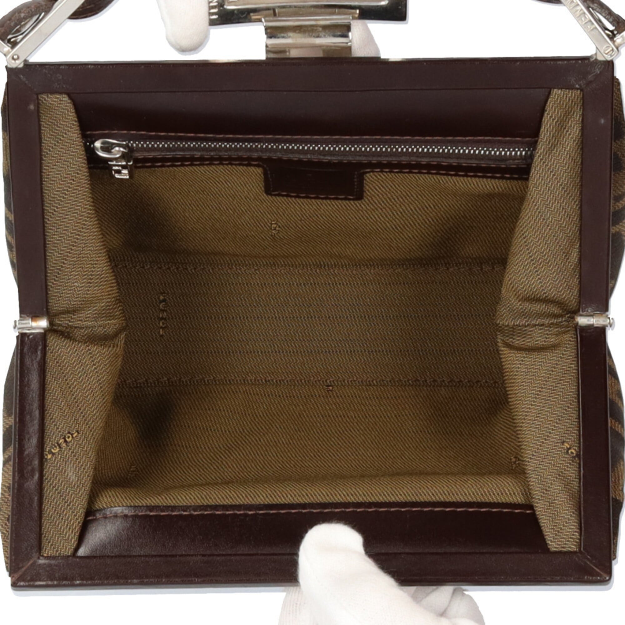 Fendi Zucca Black Brown Canvas Handbag Shoulder Bag (Pre-Owned)