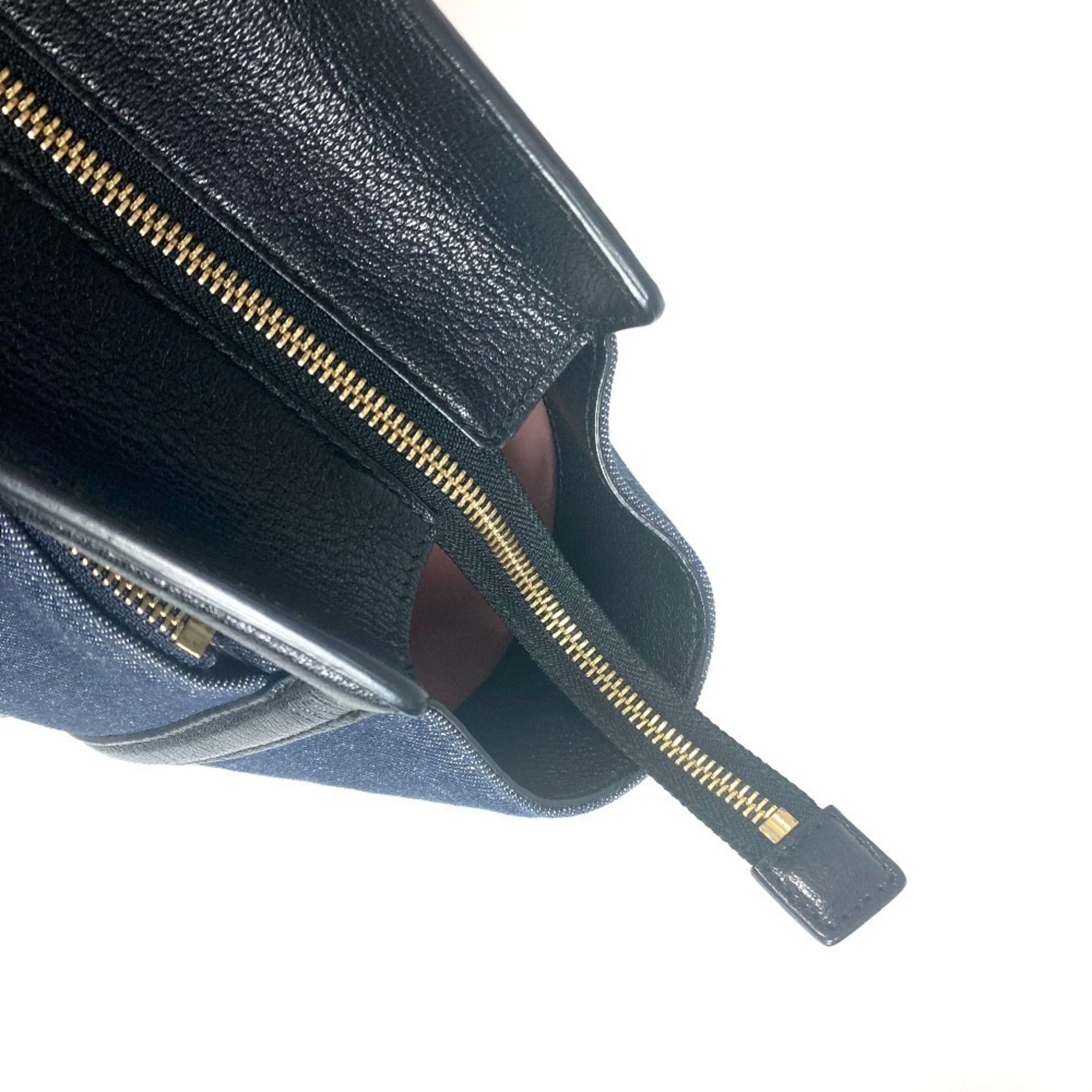 Salvatore Ferragamo Black Blue Denim Leather Handbag Shoulder Bag Tote Bag (Pre-Owned)