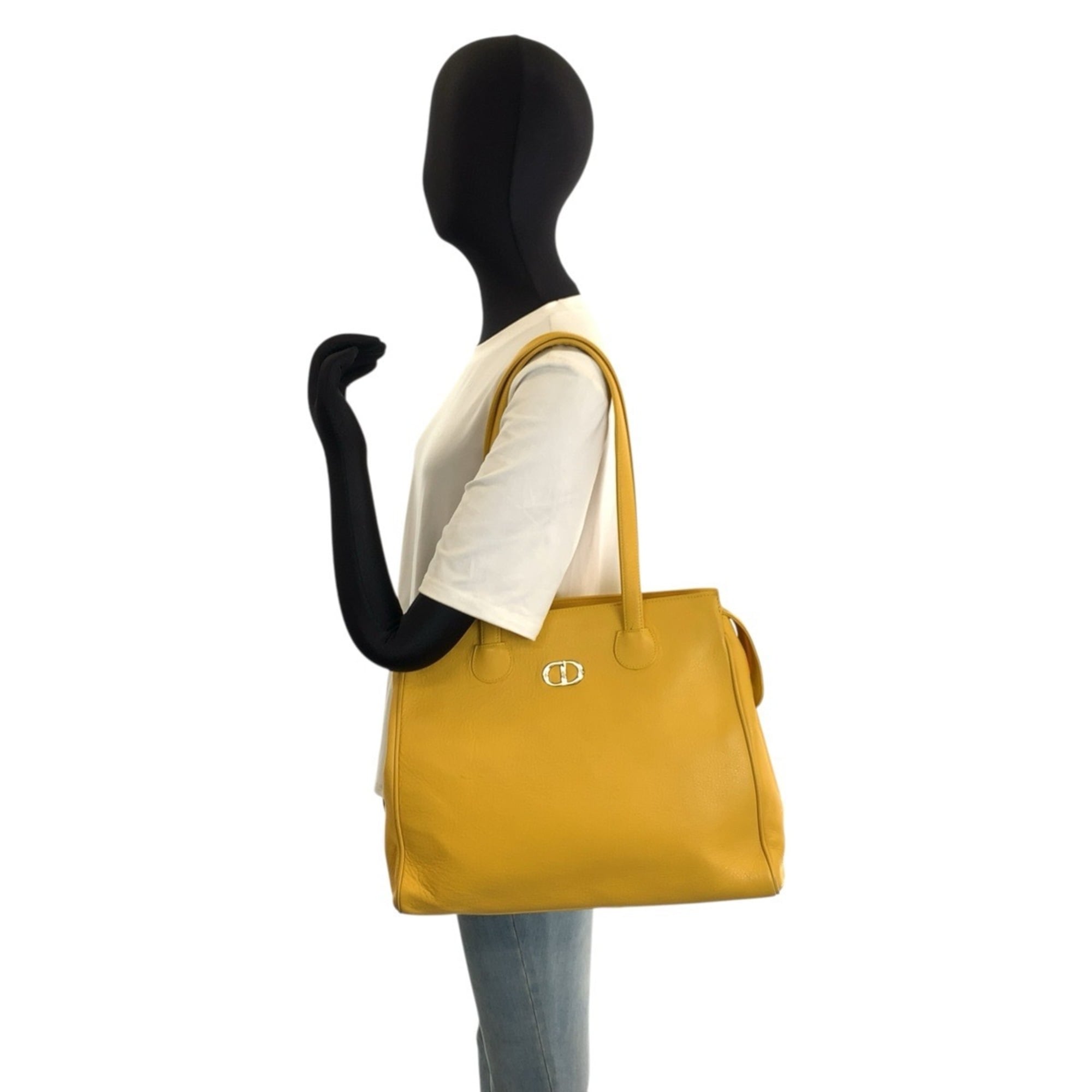 Christian Dior Yellow Leather Shoulder Bag Tote Bag (Pre-Owned)
