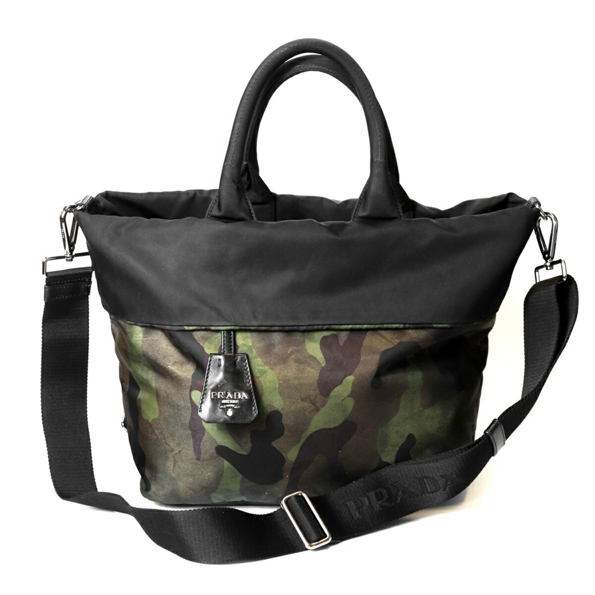 Prada Camouflage Green Khaki Nylon Handbag Shoulder Bag Tote Bag (Pre-Owned)