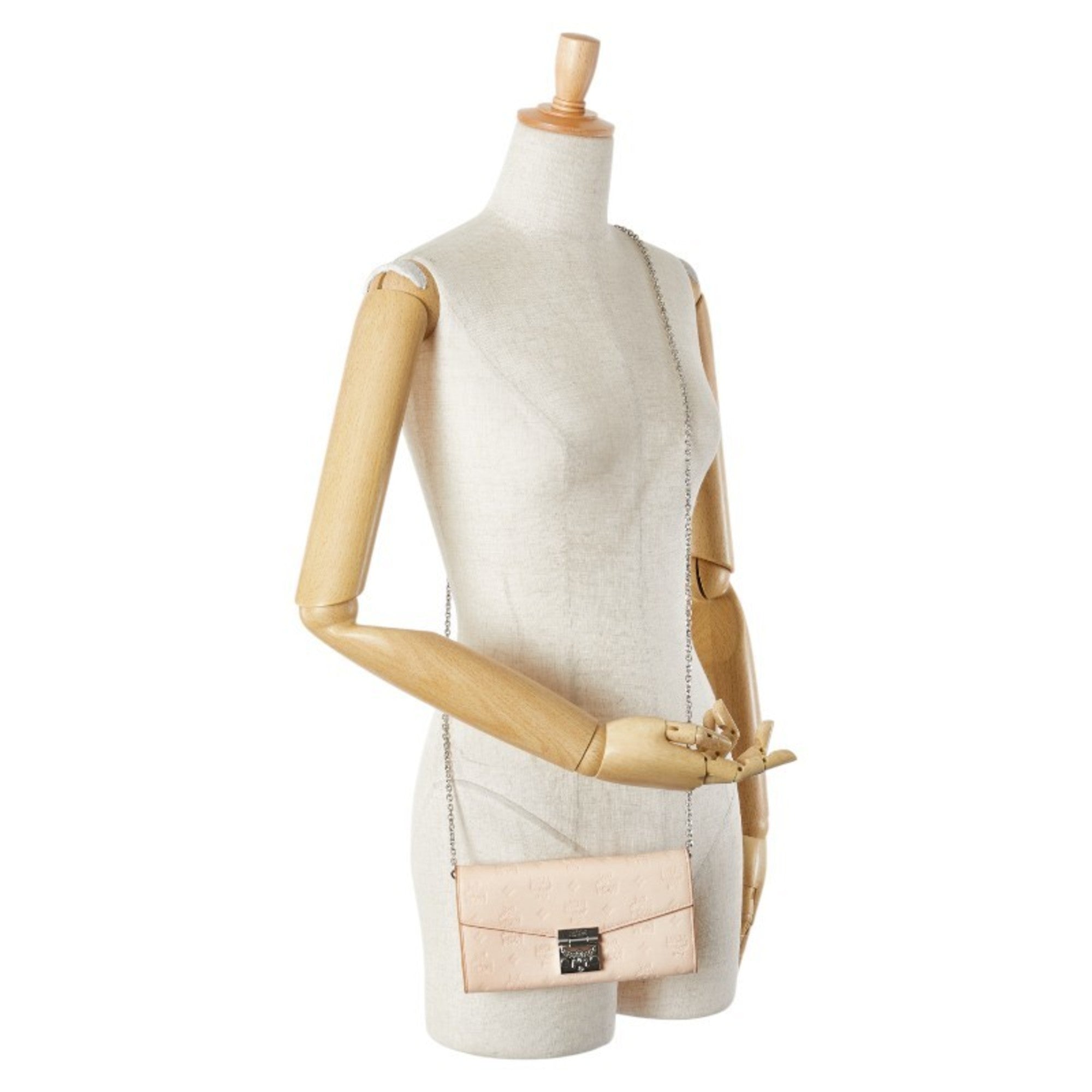 Mcm Pink Beige Leather Chain/Shoulder Wallet (Pre-Owned)
