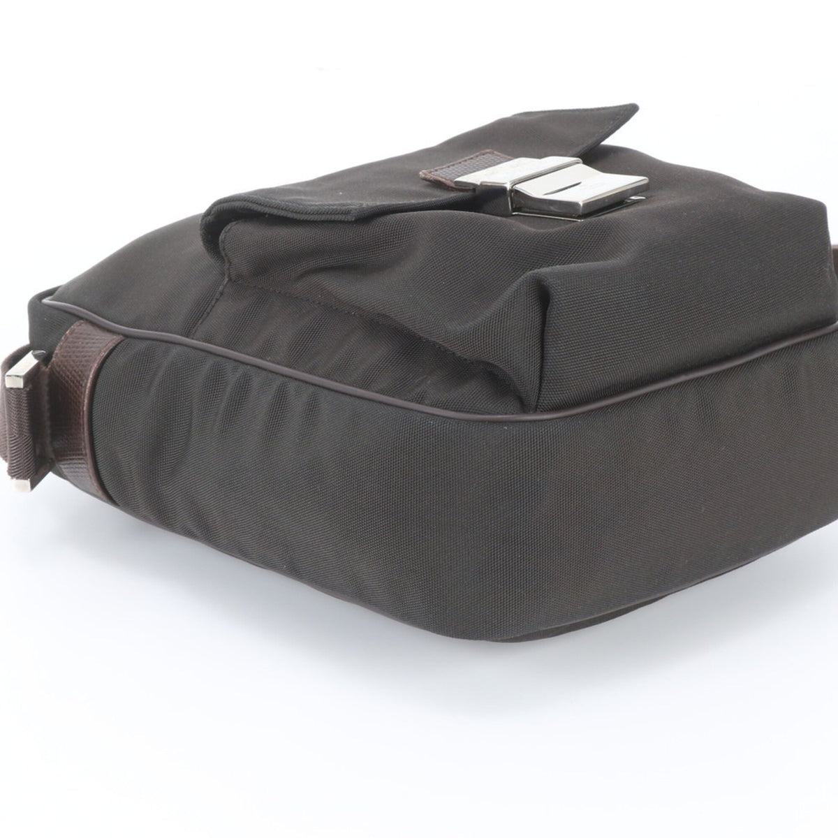 Gucci Brown Leather Nylon Messenger Bag Shoulder Bag Tote Bag (Pre-Owned)