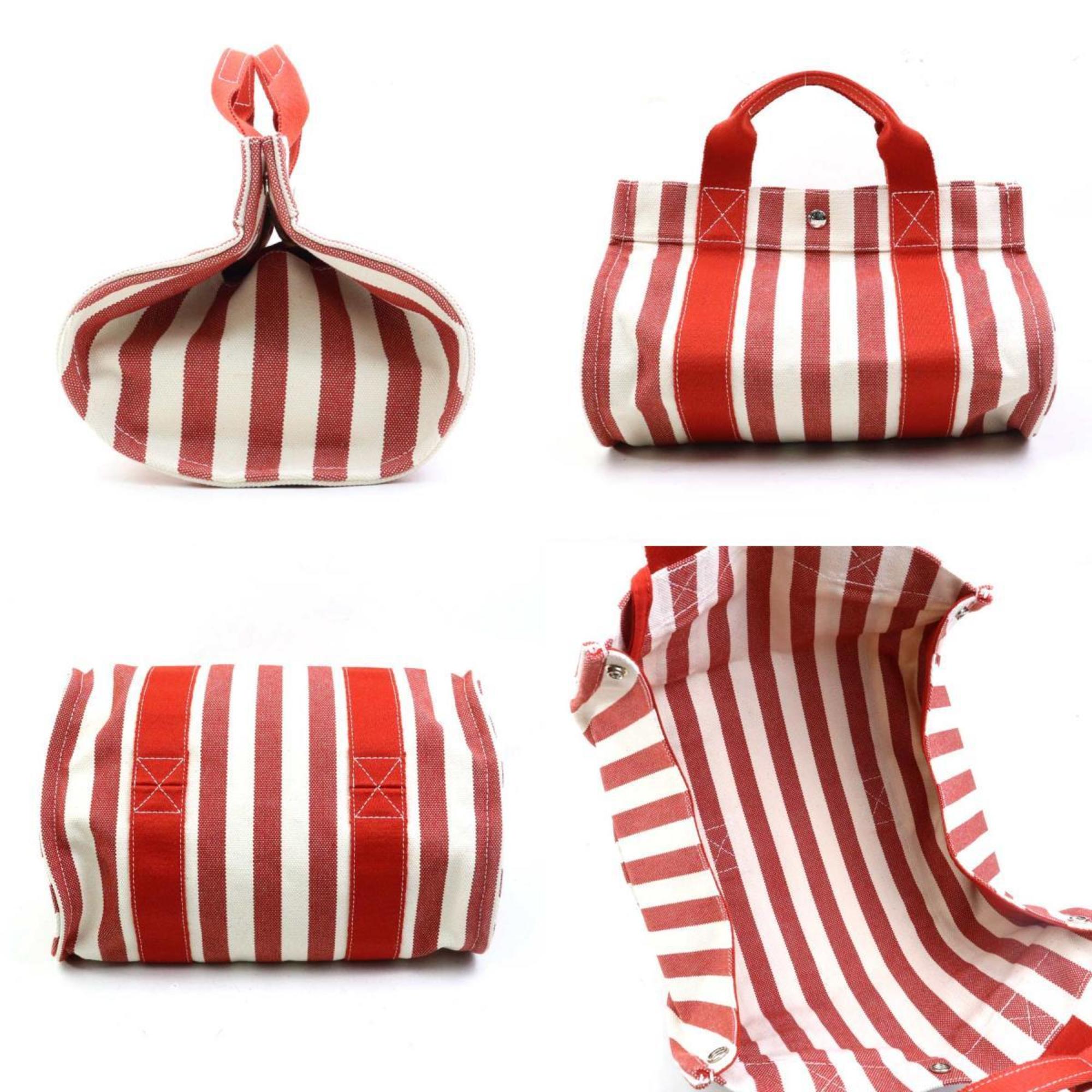 Hermes Ivory Red Color Cotton Handbag Tote Bag (Pre-Owned)