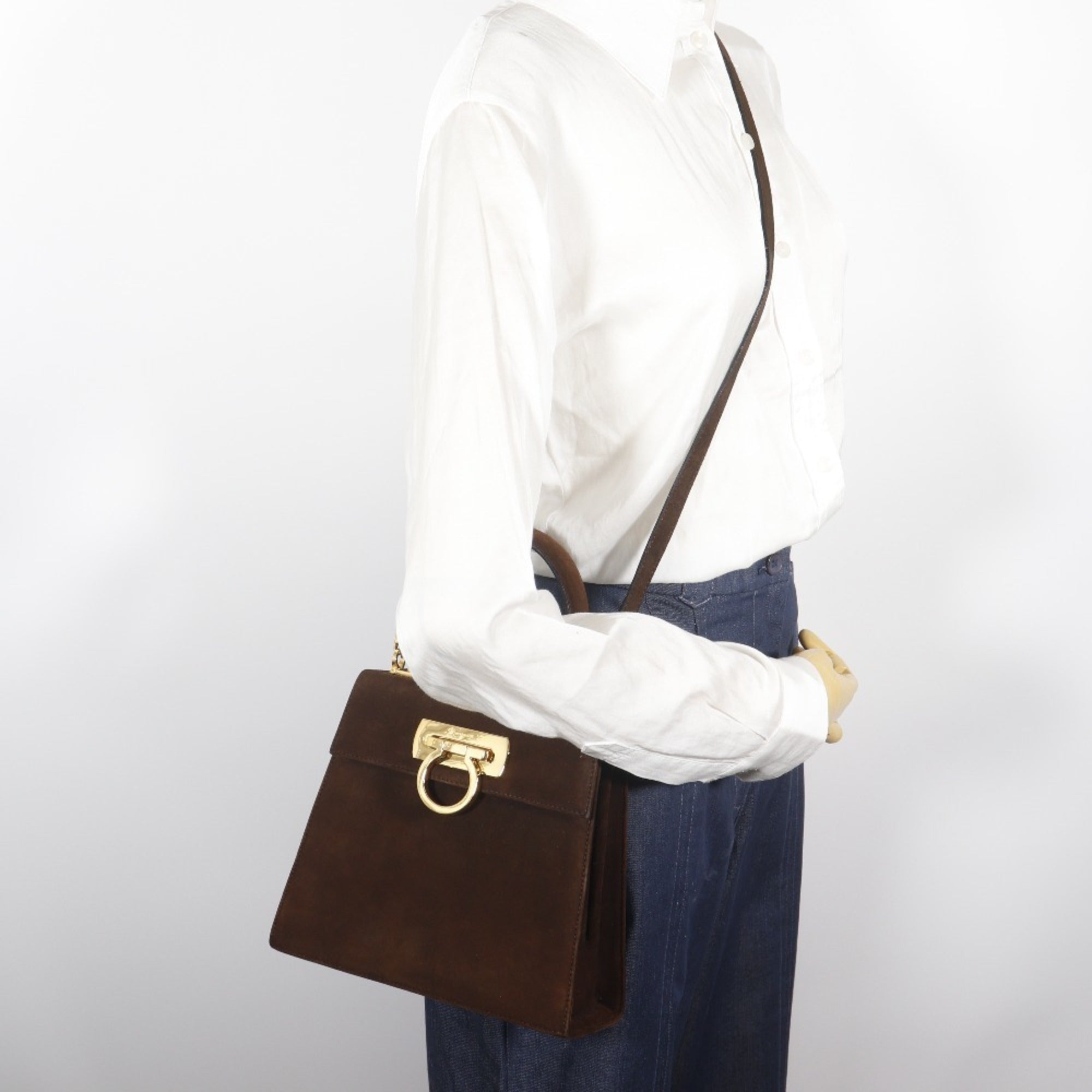 Salvatore Ferragamo Brown Suede Handbag (Pre-Owned)