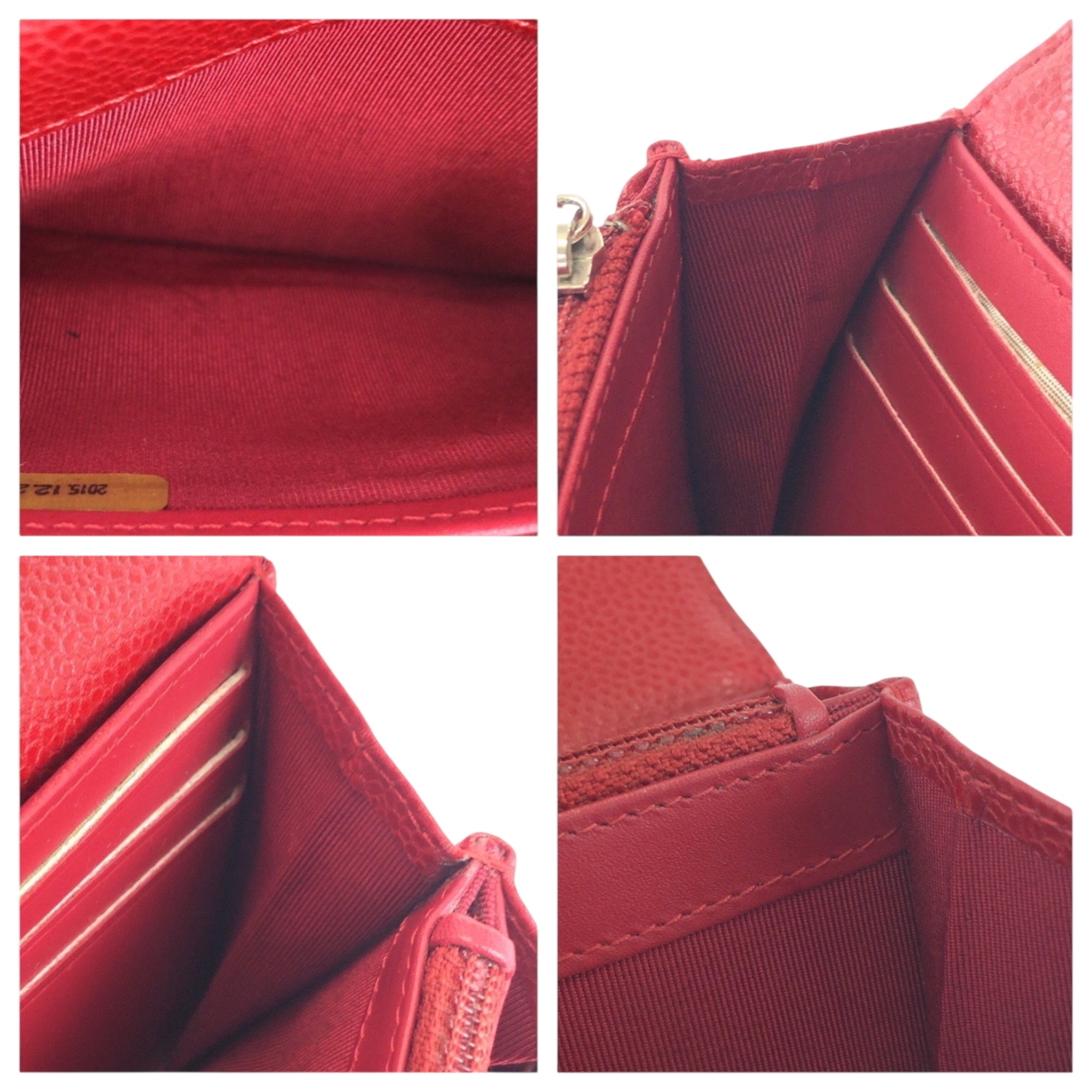 Chanel Red Color Grained Calfskin Long Wallet (Bi-Fold) (Pre-Owned)