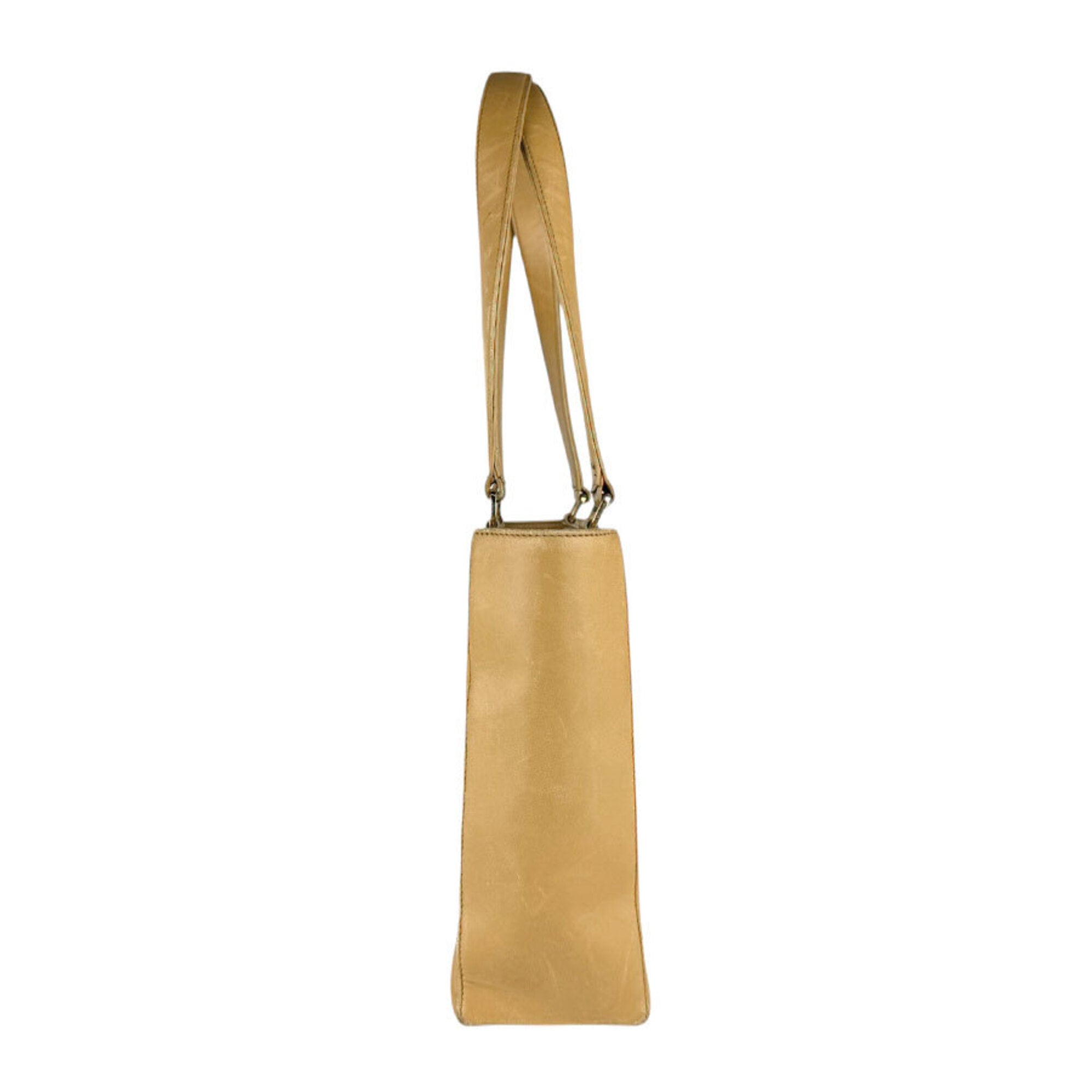 Chanel Beige Leather Shoulder Bag Tote Bag (Pre-Owned)