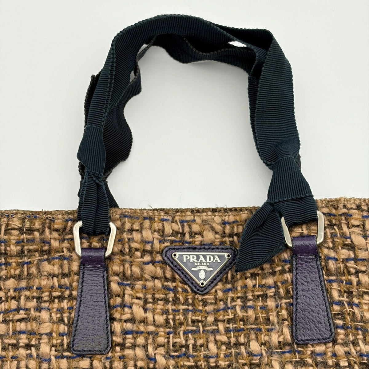 Prada Brown Purple Wool Leather Tote Bag (Pre-Owned)