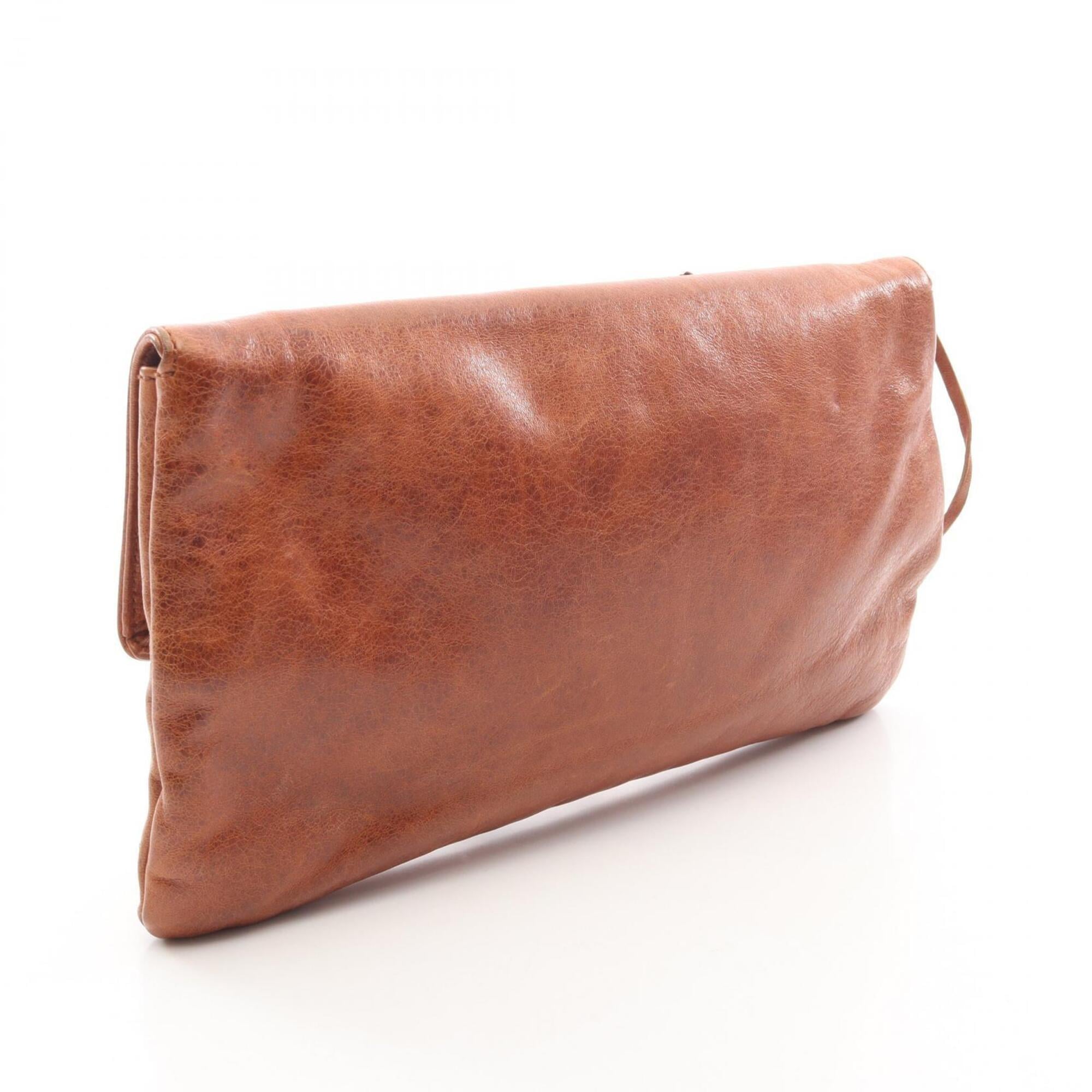 Balenciaga Brown Leather Clutch Bag Handbag (Pre-Owned)