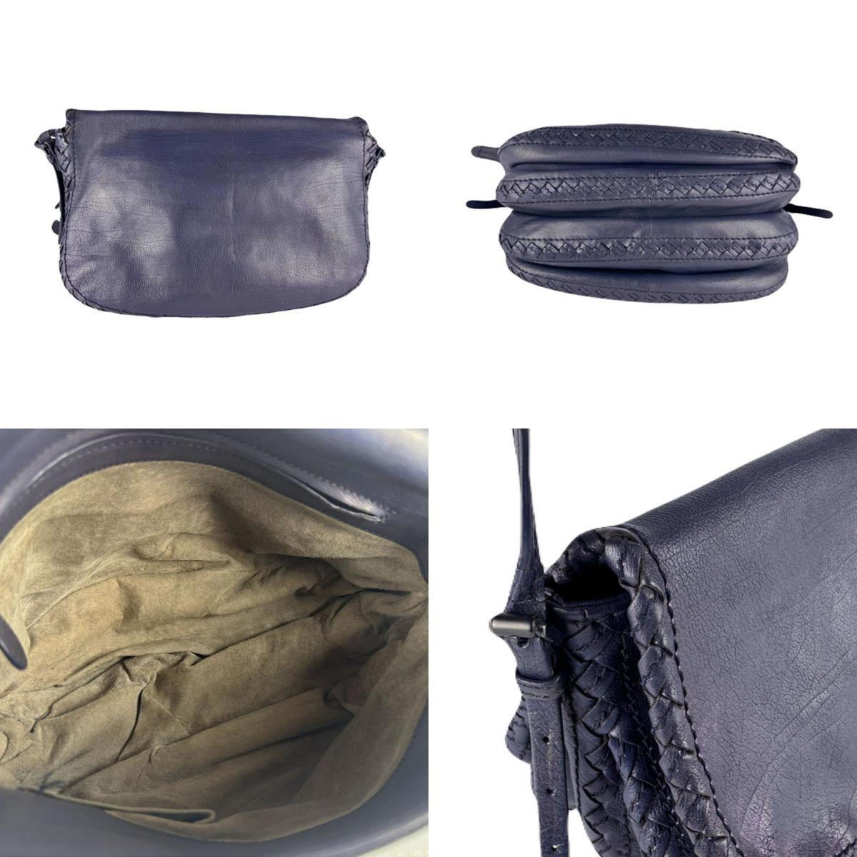 Bottega Veneta Intrecciato Metallic Navy Leather Shoulder Bag (Pre-Owned)