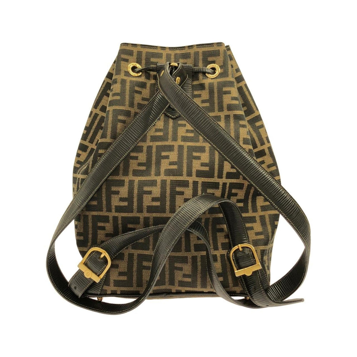 Fendi Black Brown Canvas Leather Backpack (Pre-Owned)
