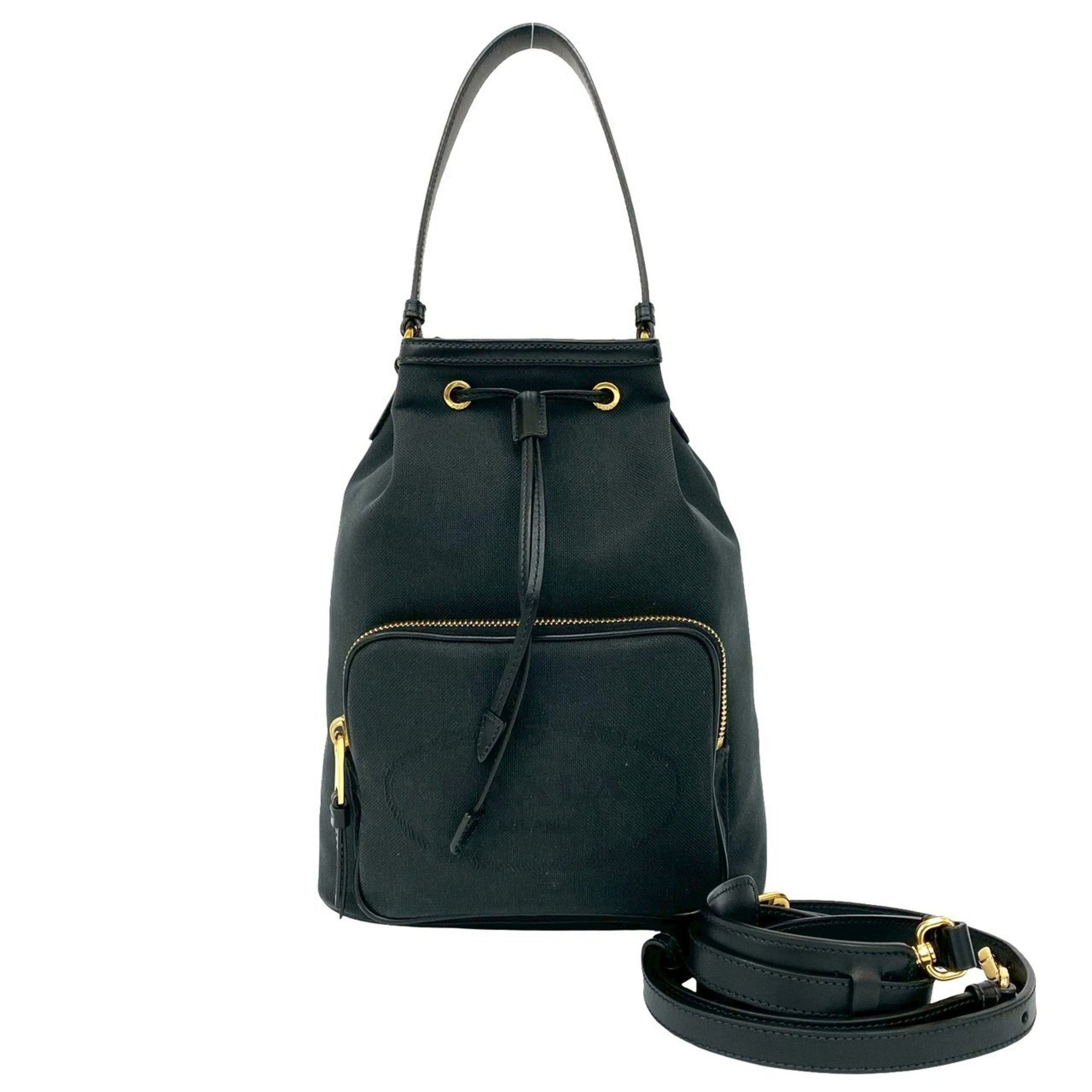 Prada Black Canvas Leather Handbag Shoulder Bag (Pre-Owned)