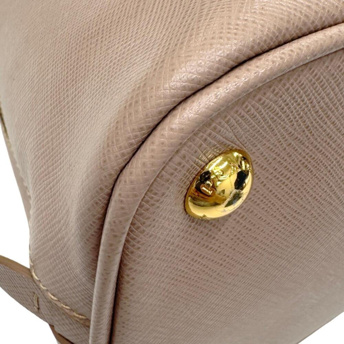 Prada Saffiano Pink Beige Leather Handbag Shoulder Bag (Pre-Owned)