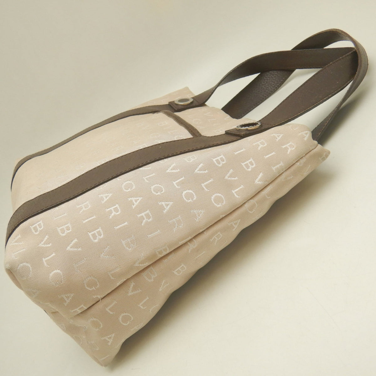 Bvlgari Logomania Beige Brown Canvas Leather Tote Bag (Pre-Owned)