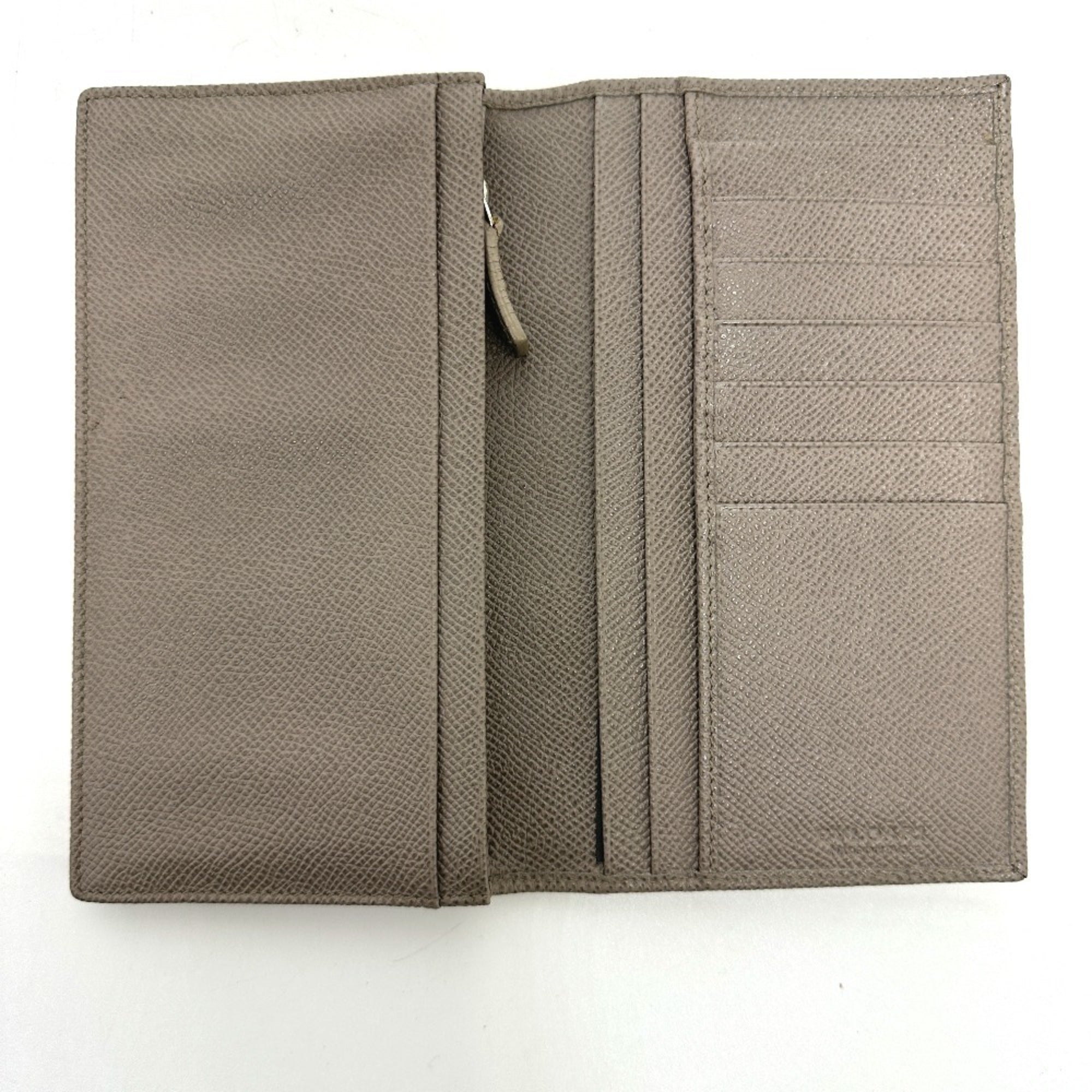Bvlgari Gray Leather Long Wallet (Bi-Fold) (Pre-Owned)
