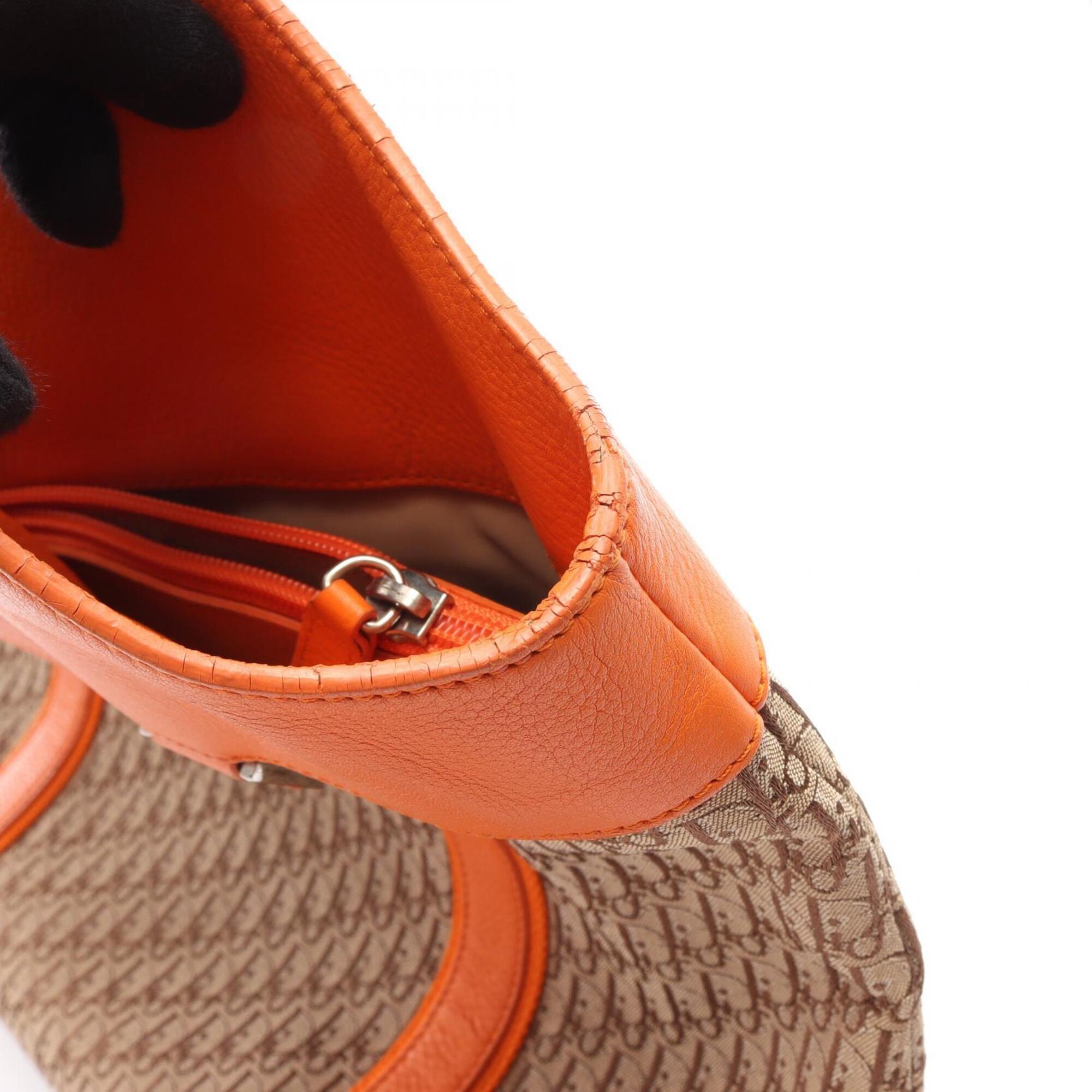 Christian Dior Beige Orange Coated Canvas Leather Handbag Tote Bag (Pre-Owned)