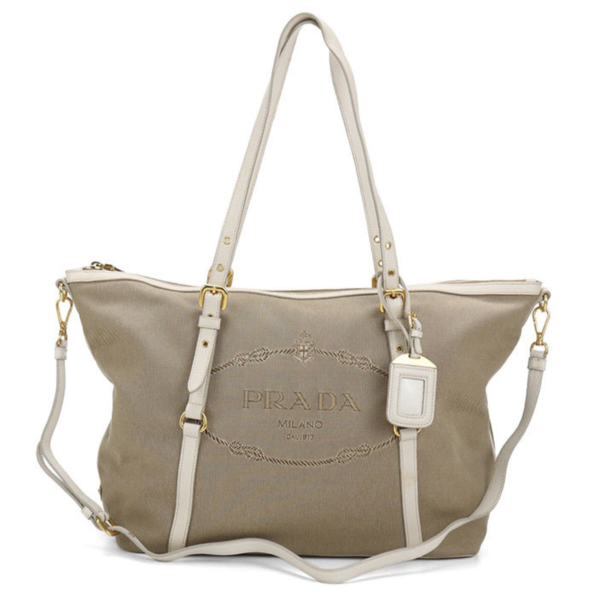 Prada Beige Canvas Tote Bag (Pre-Owned)