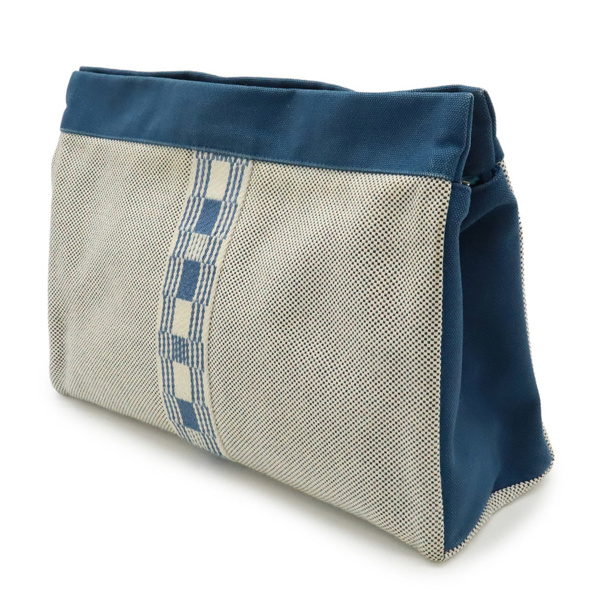 Hermes Blue Ivory Canvas Clutch Bag (Pre-Owned)