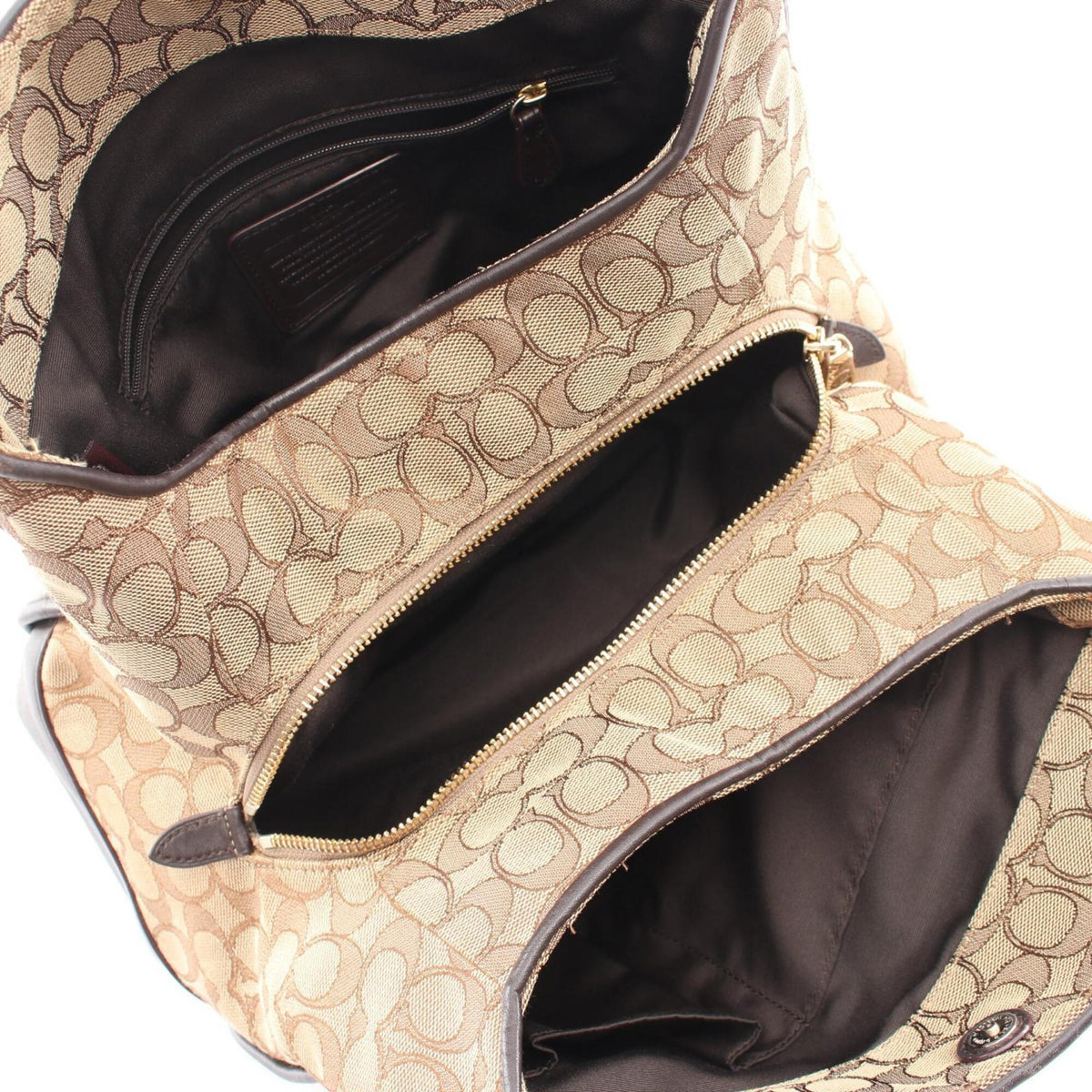 Coach Beige Brown Canvas Leather Handbag Shoulder Bag (Pre-Owned)
