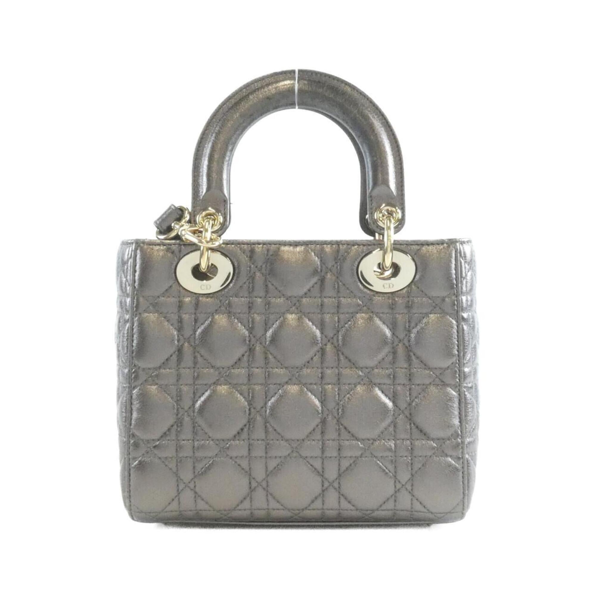 Christian Dior Gunmetal Metallic Leather Handbag (Pre-Owned)