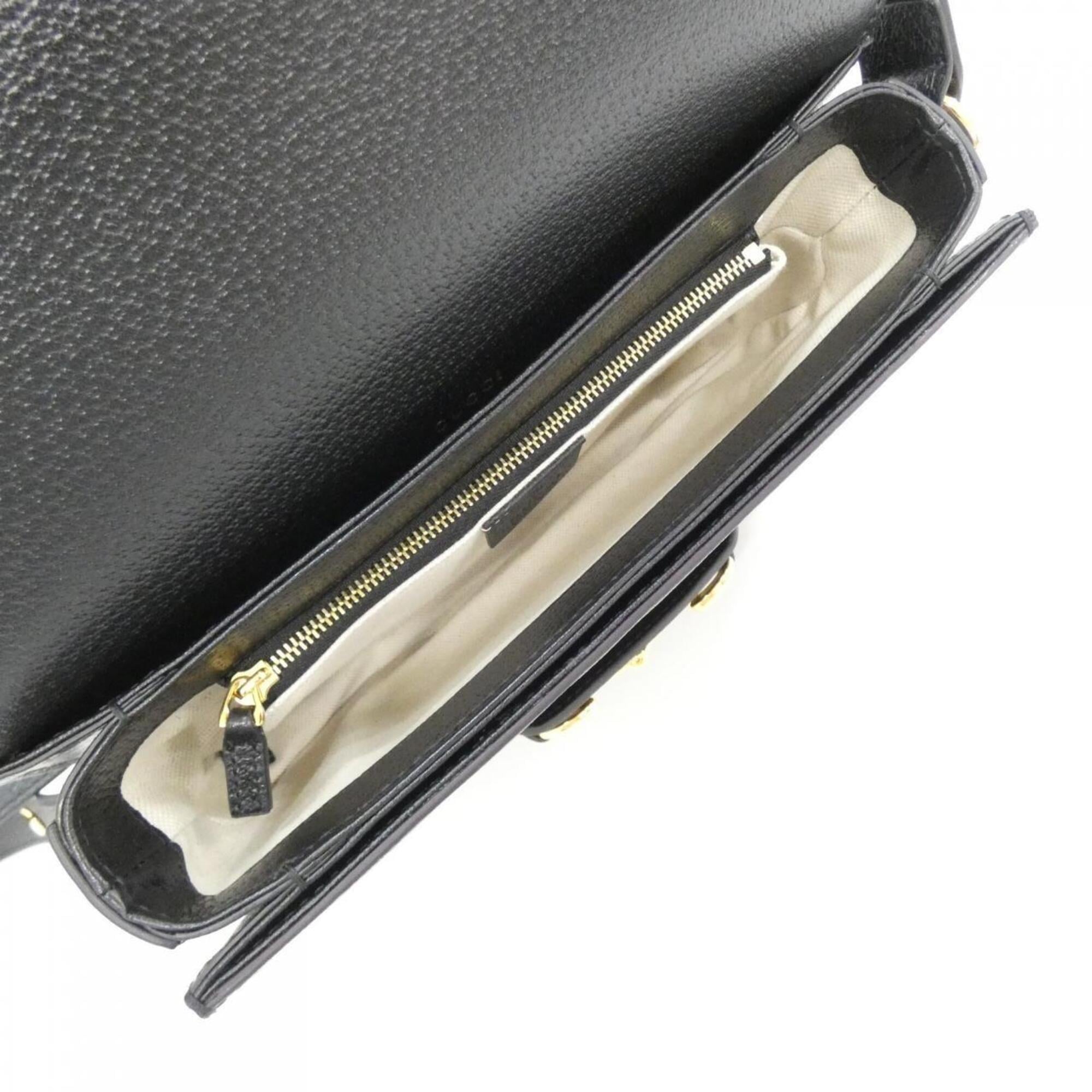 Gucci Horsebit Black Ivory Jacquard Leather Shoulder Bag (Pre-Owned)
