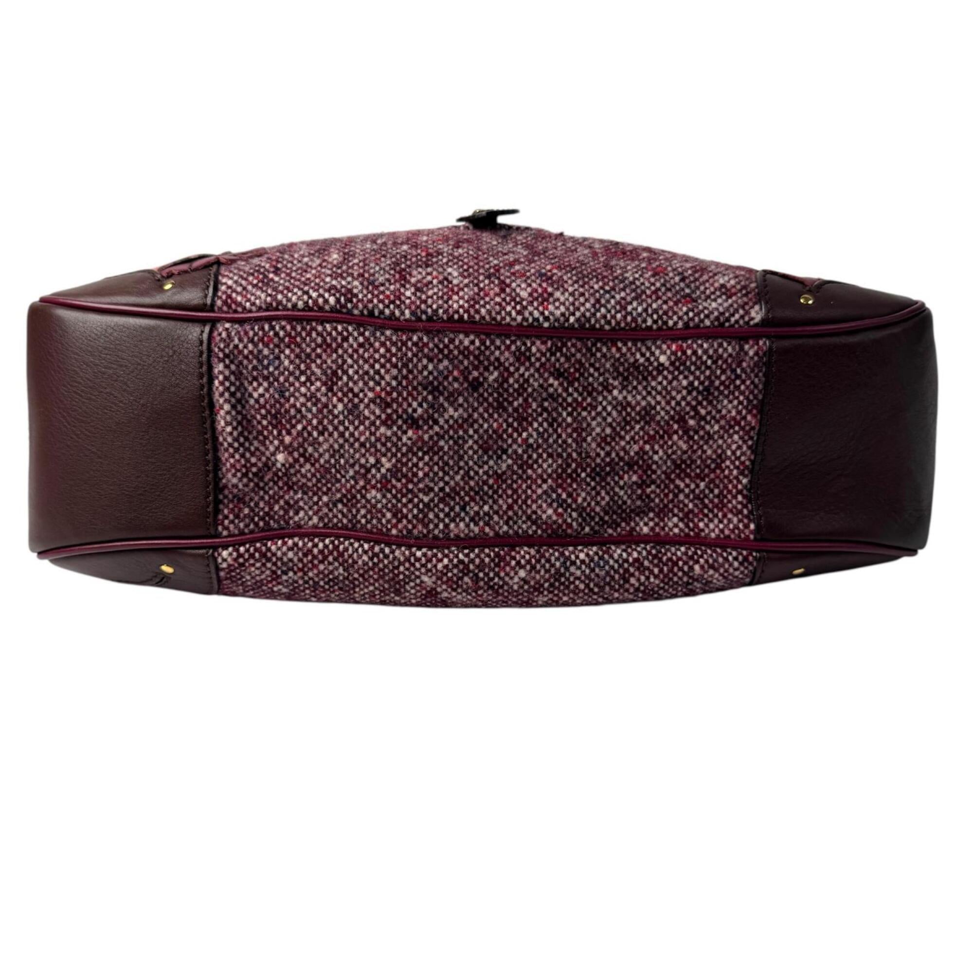 Celine Bordeaux Brown Pink Tweed Leather Handbag (Pre-Owned)