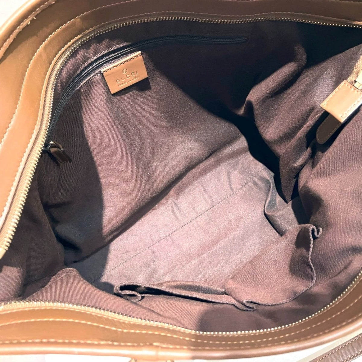Gucci Beige Brown Canvas Leather Tote Bag (Pre-Owned)